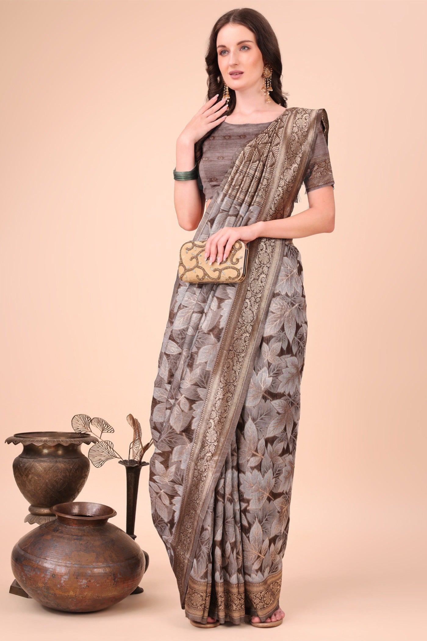 MySilkLove Mocca Brown Woven Cotton Saree