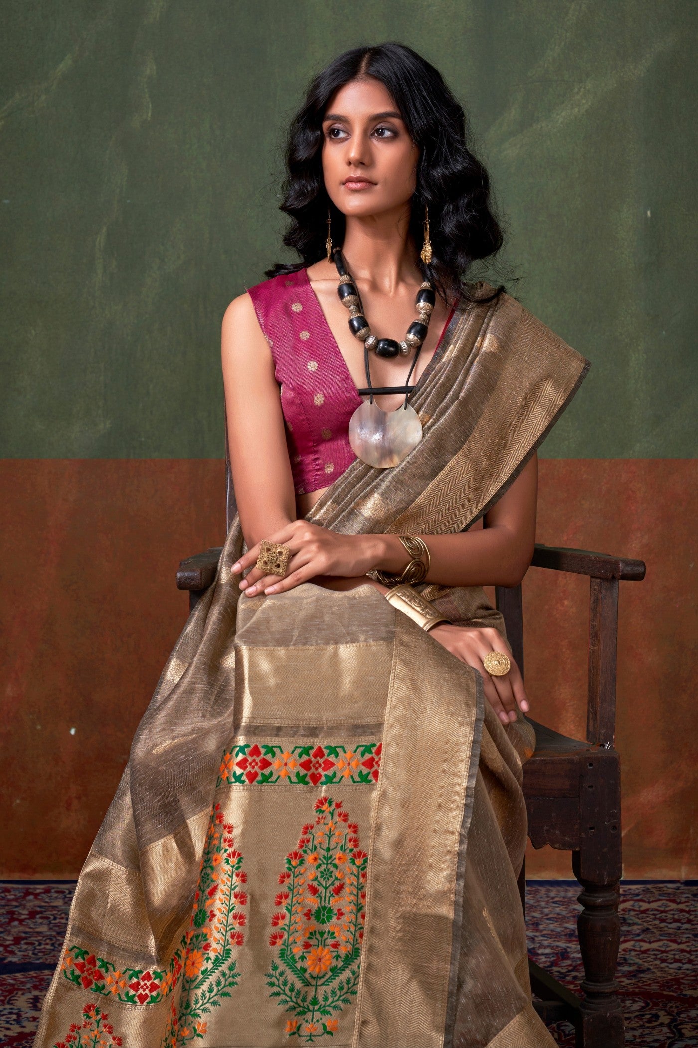 Buy MySilkLove Sand Dune Brown Banarasi Handloom Saree Online