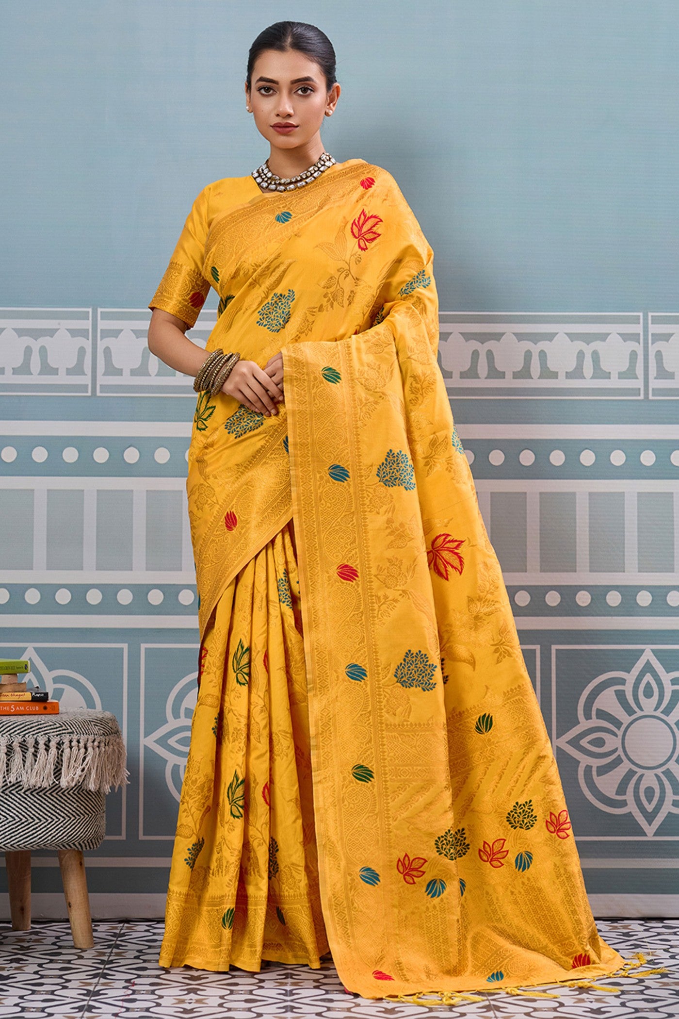 Buy MySilkLove Cadmium Yellow Woven Banarasi Saree Online