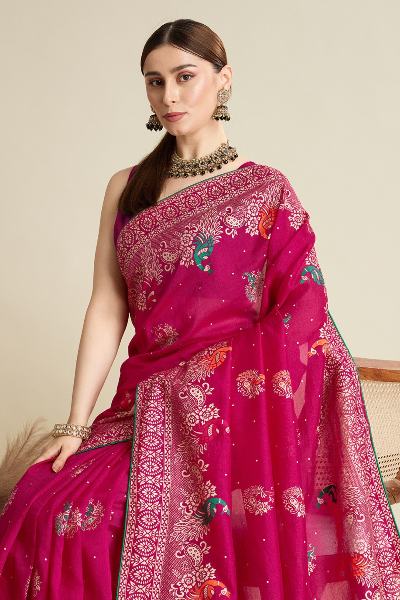 MySilkLove Paradise Pink Printed Chinon Saree