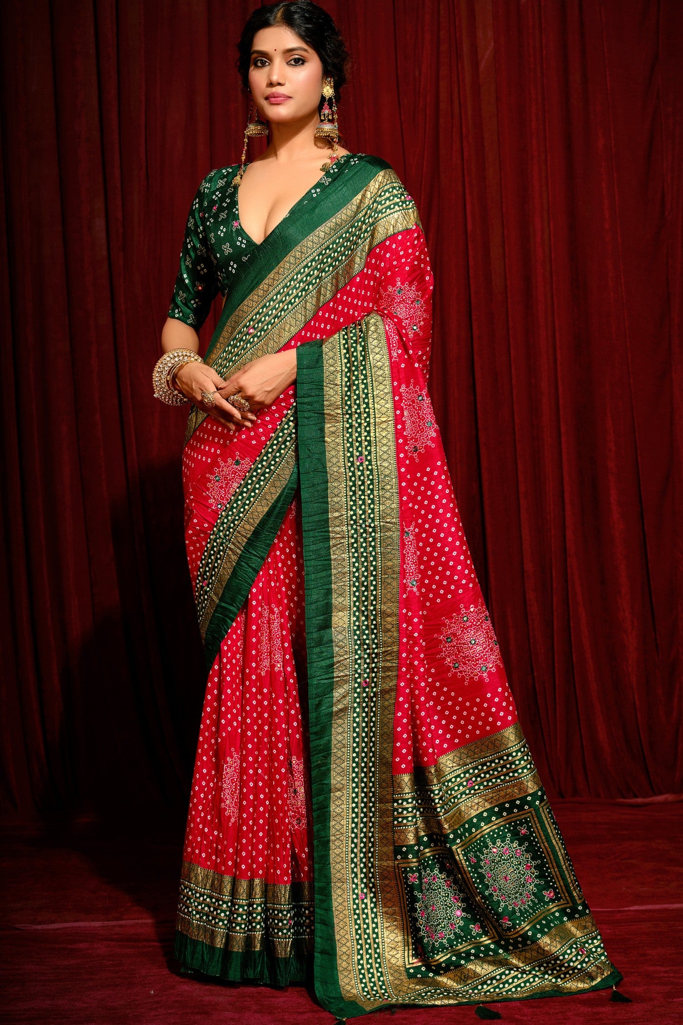 Buy MySilkLove Ember Red Tussar Bandhani Silk Saree Online
