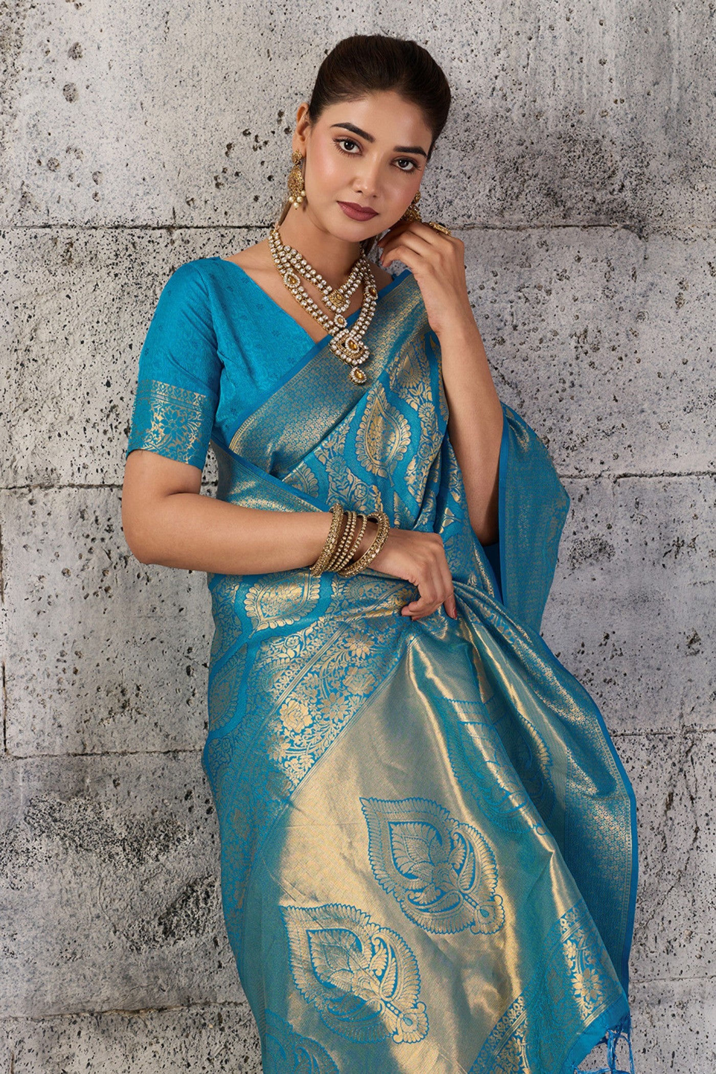 Buy MySilkLove Glaucous Blue Woven Kanjivaram Saree Online