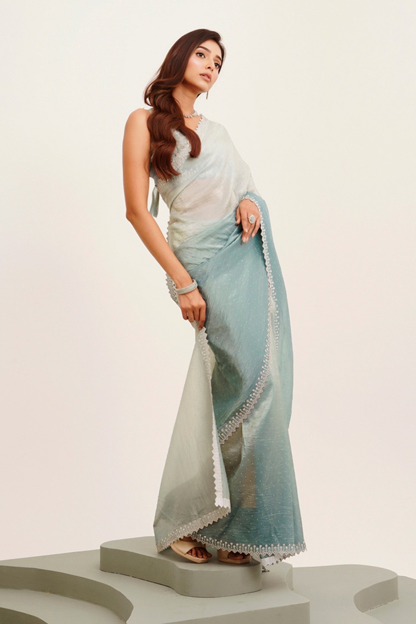 Buy MySilkLove Turquoise Blue Tissue Partywear Saree Online