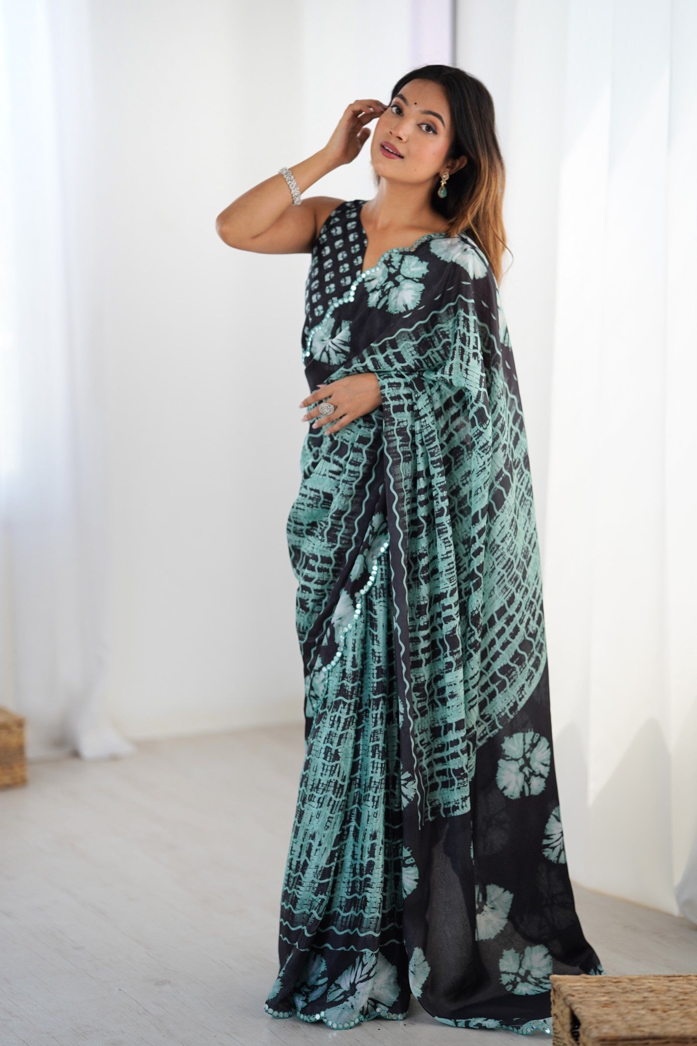 Buy MySilkLove Como Green Chinon Partywear Saree Online