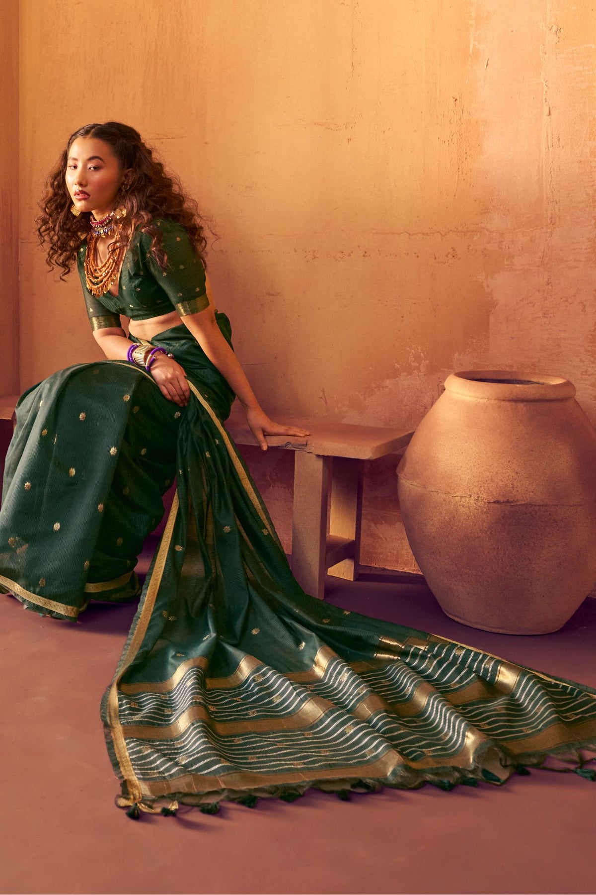 Buy MySilkLove Dark Green Banarasi Handloom Silk Saree Online