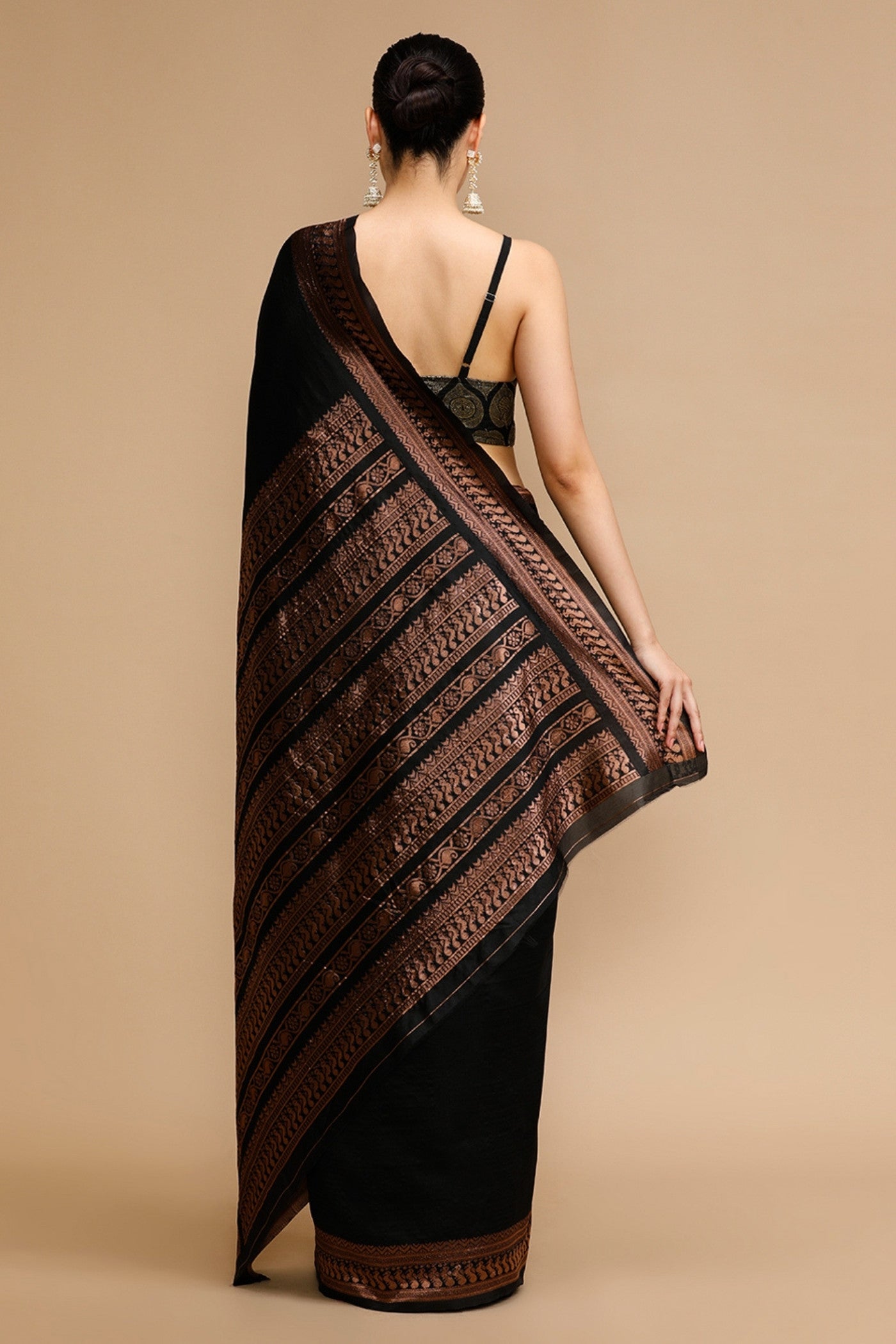 Buy MySilkLove Davy Black Woven Jacquard Lichi Silk Saree Online