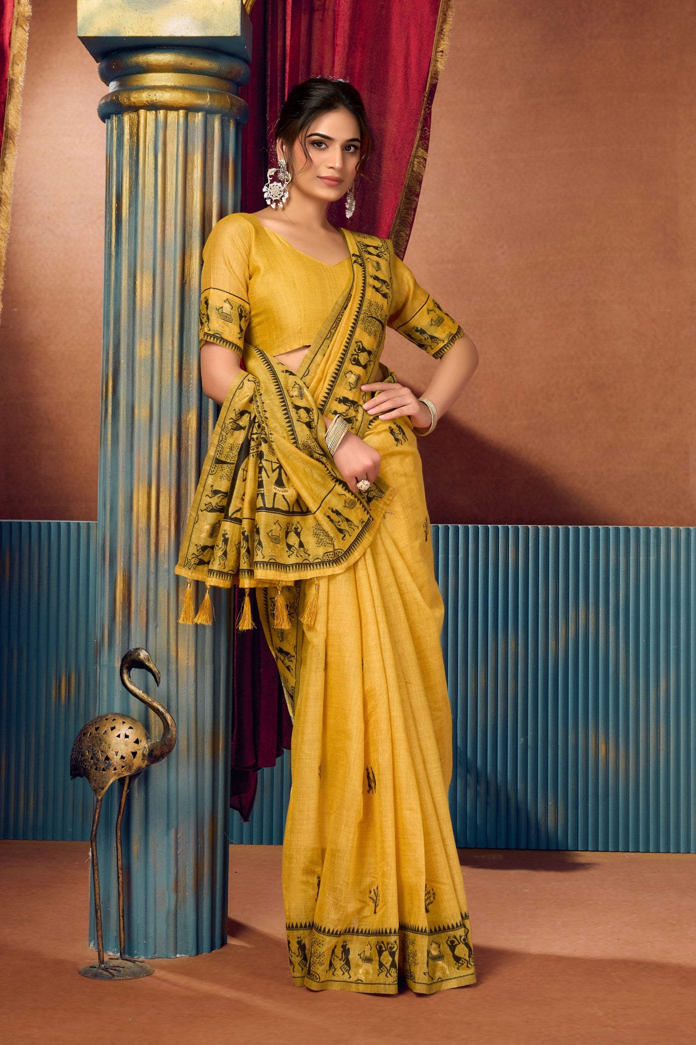 Buy MySilkLove Jonquil Yellow Woven Modal Cotton Saree Online