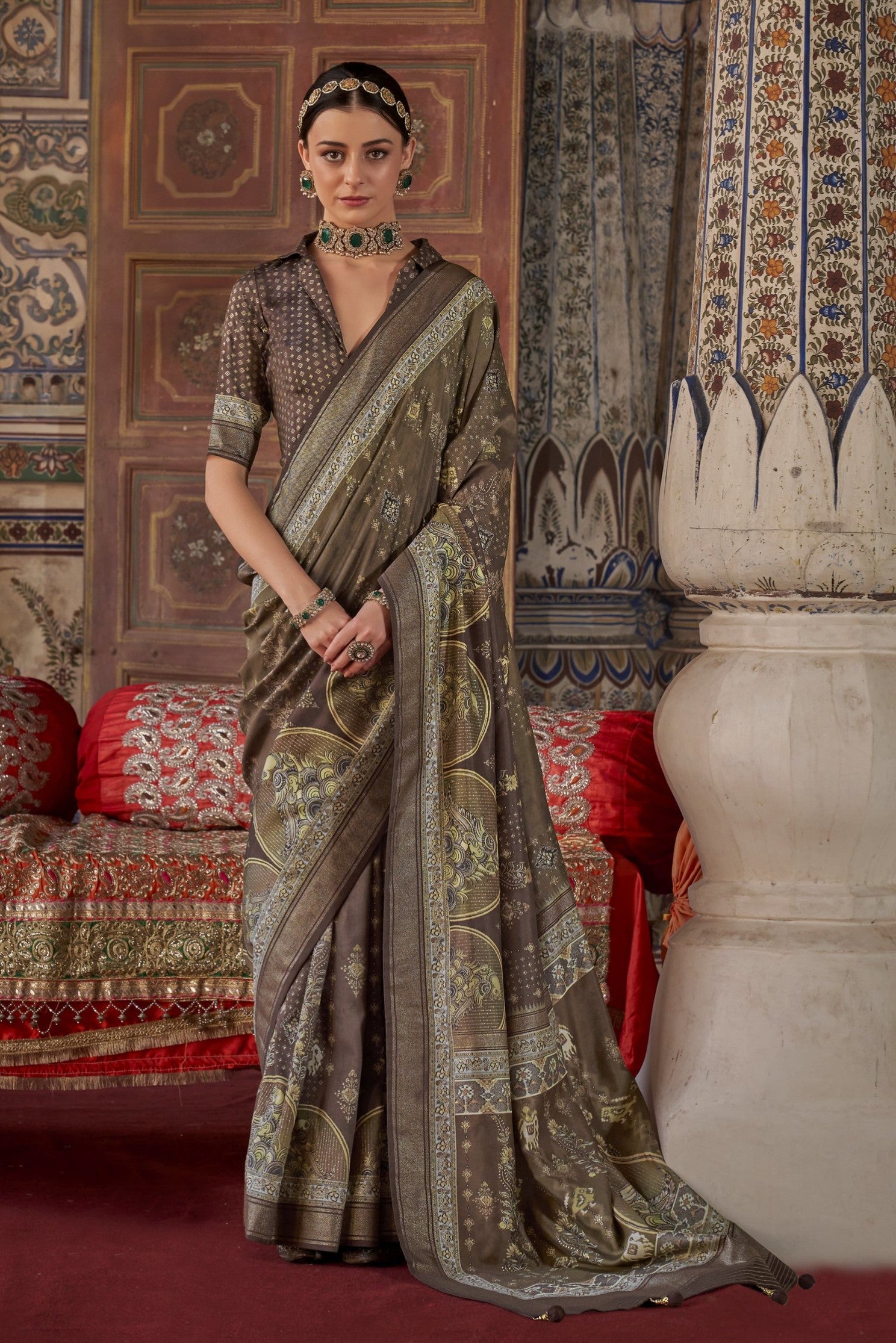 Buy MySilkLove Mocha Brown Printed Banarasi Saree Online