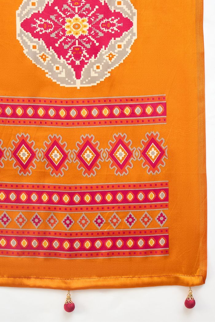 Buy MySilkLove Burnt Yellow Patola Printed Satin Crepe Silk Saree Online