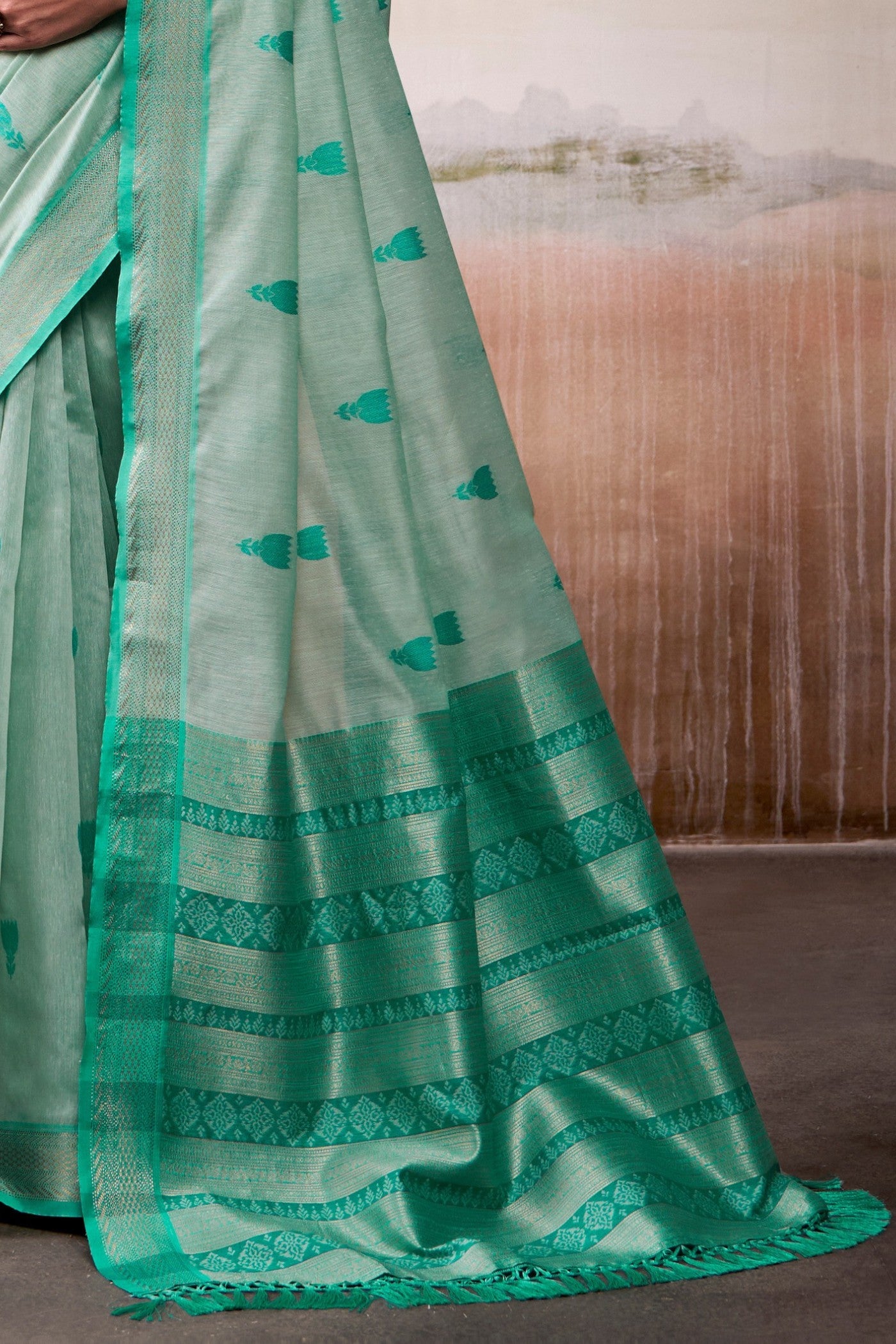 Buy MySilkLove Artichoke Green Woven Modal Cotton Saree Online