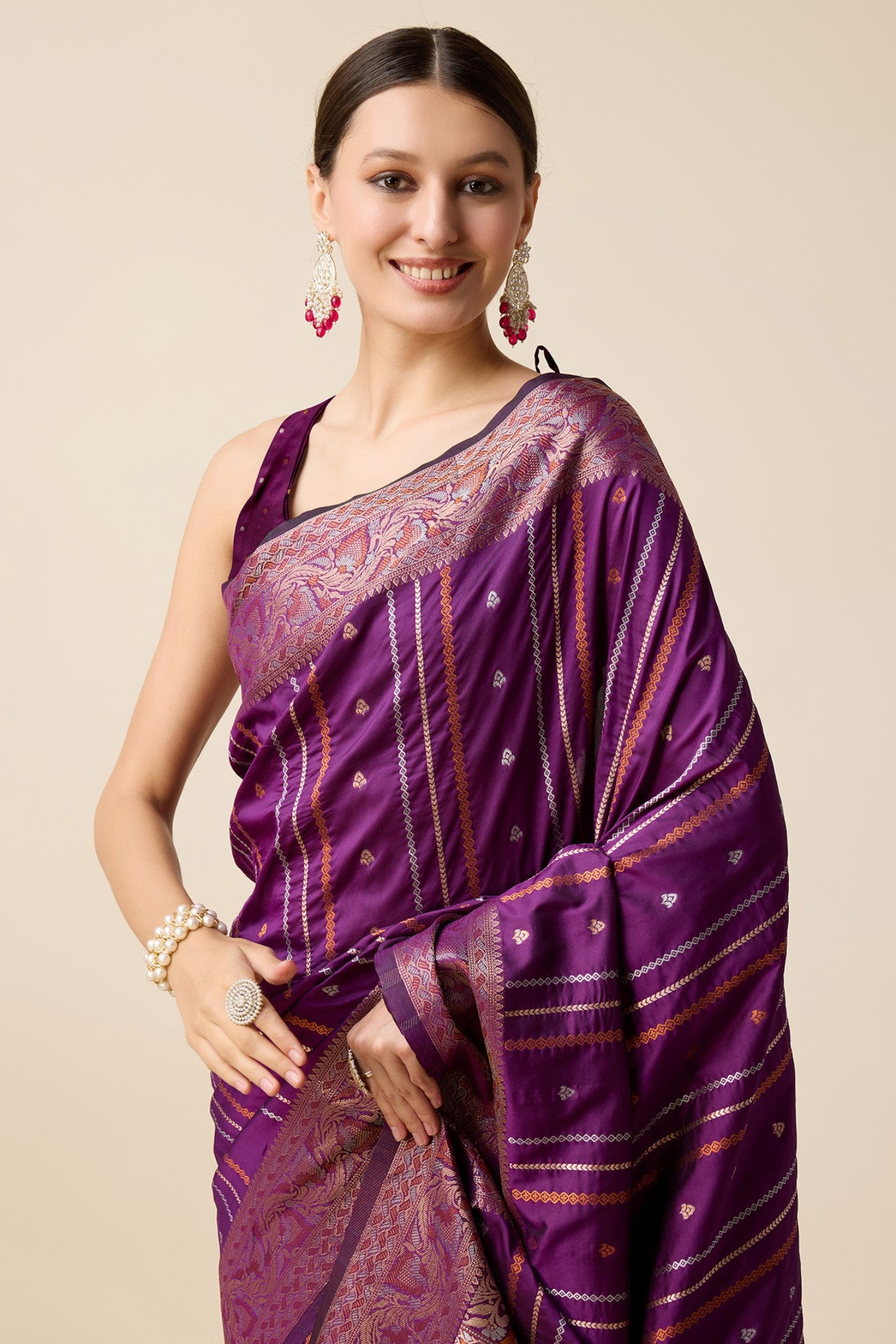 Buy MySilkLove Heliotrope Purple Zari Woven Banarasi Saree Online