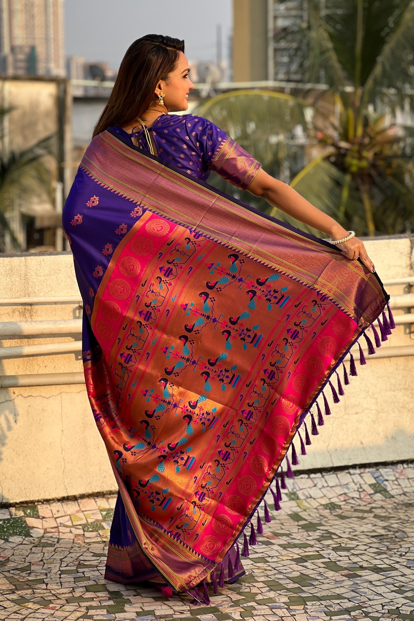 Buy MySilkLove Minsk Blue Zari Woven Nath Paithani Saree Online
