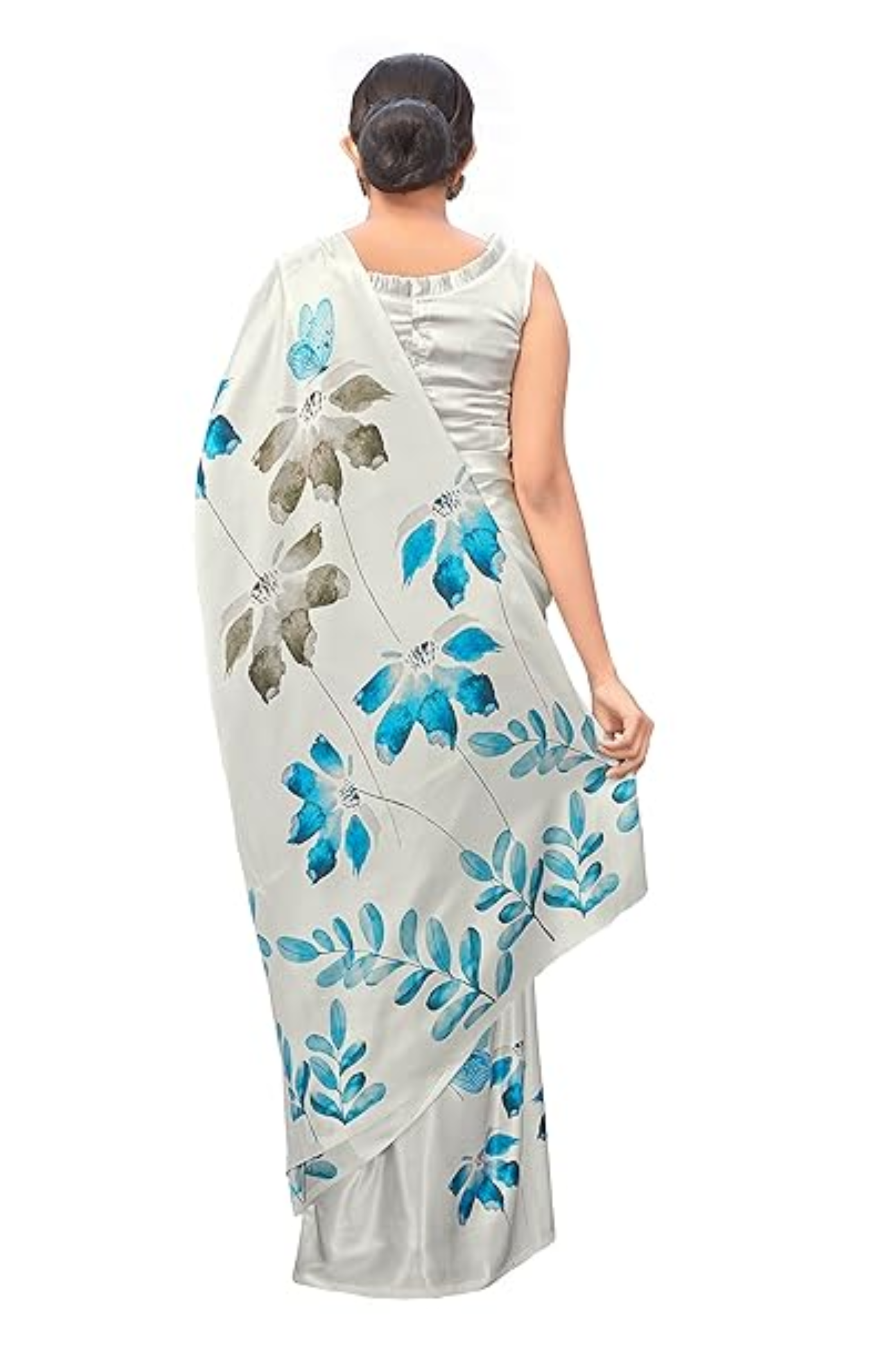 Buy MySilkLove Westar White Printed Satin Crepe Saree Online