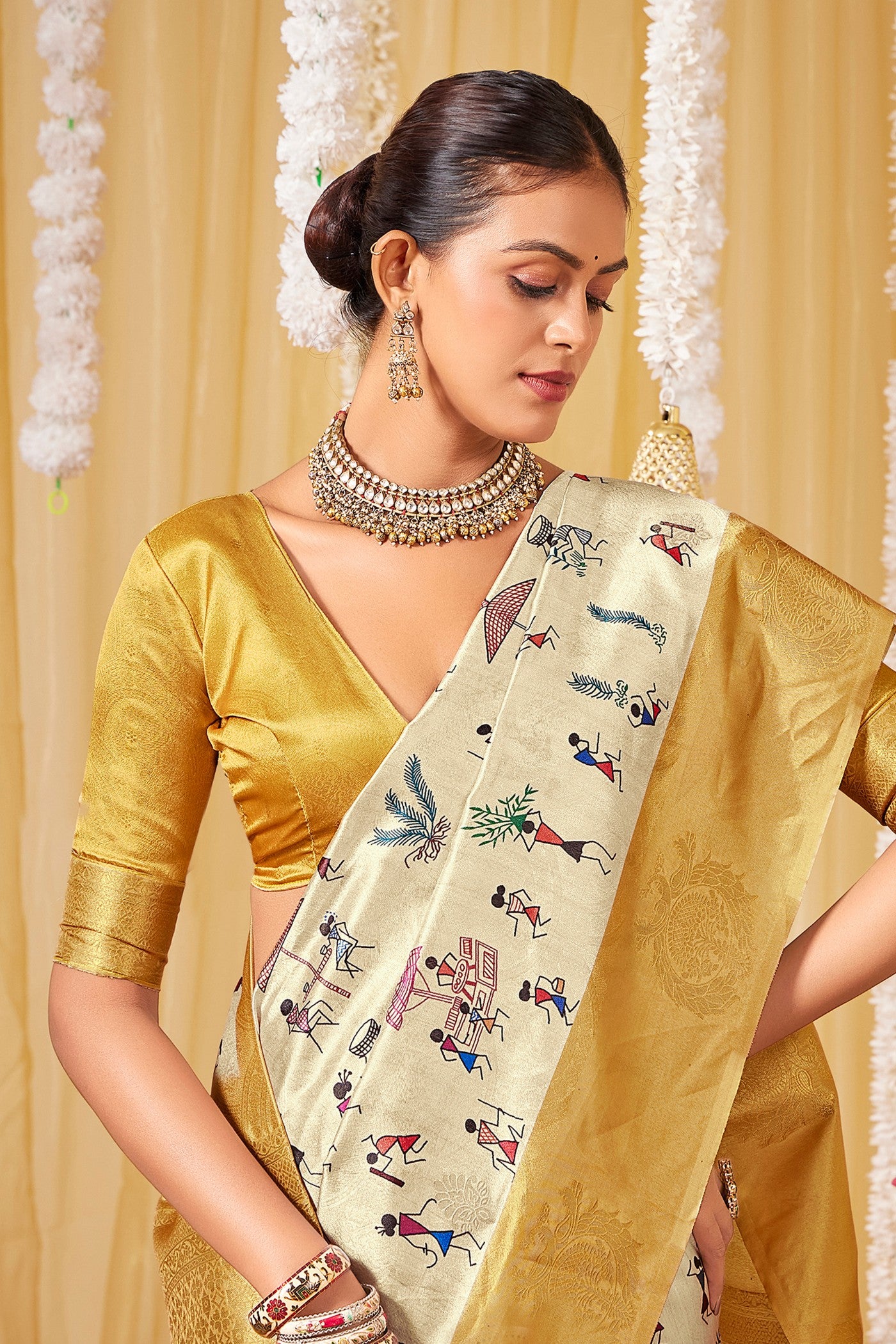 Buy MySilkLove Daffodil Yellow Kalamkari Printed Saree Online
