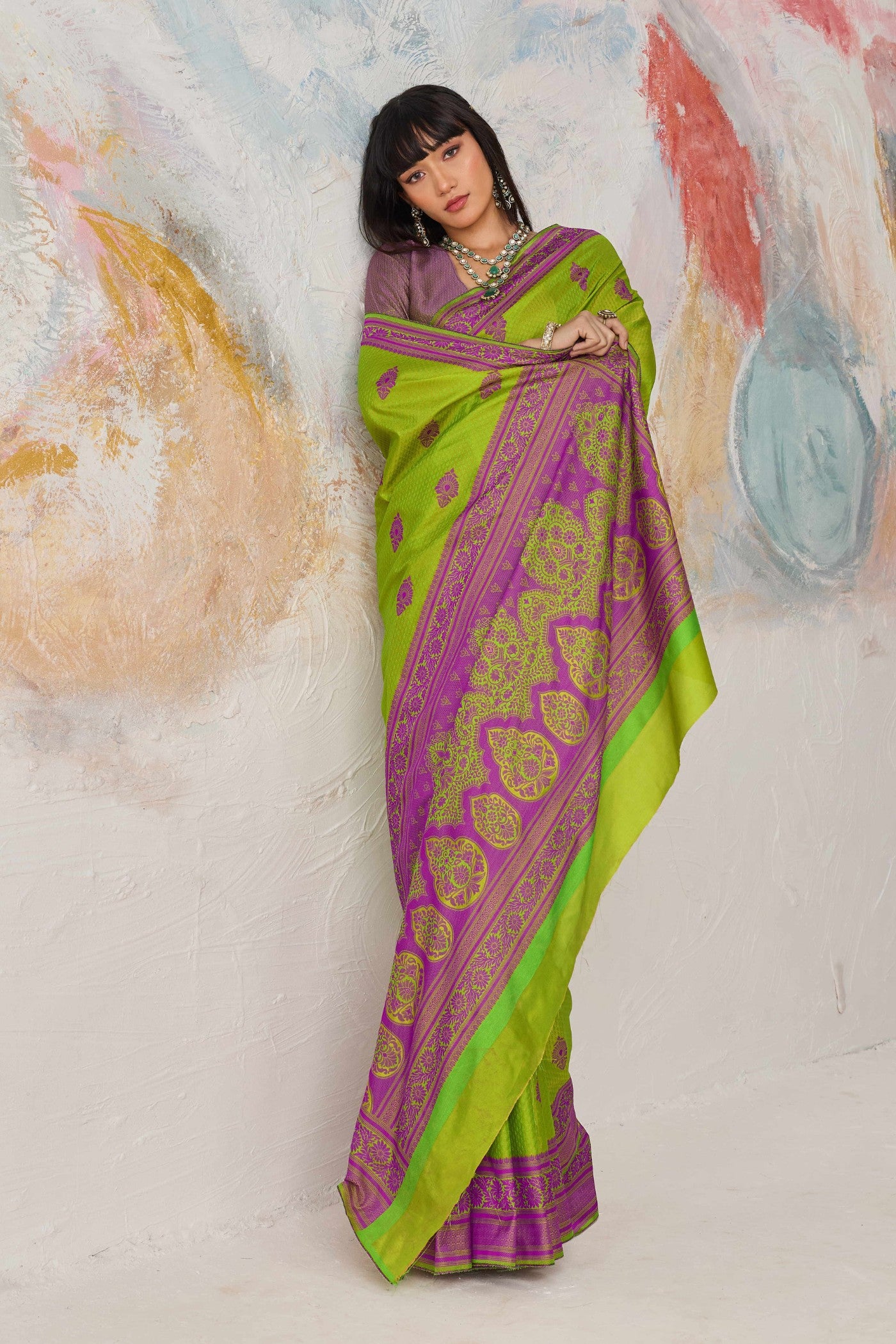 Buy MySilkLove Matcha Green Woven Tanchoi Kanjivaram Saree Online