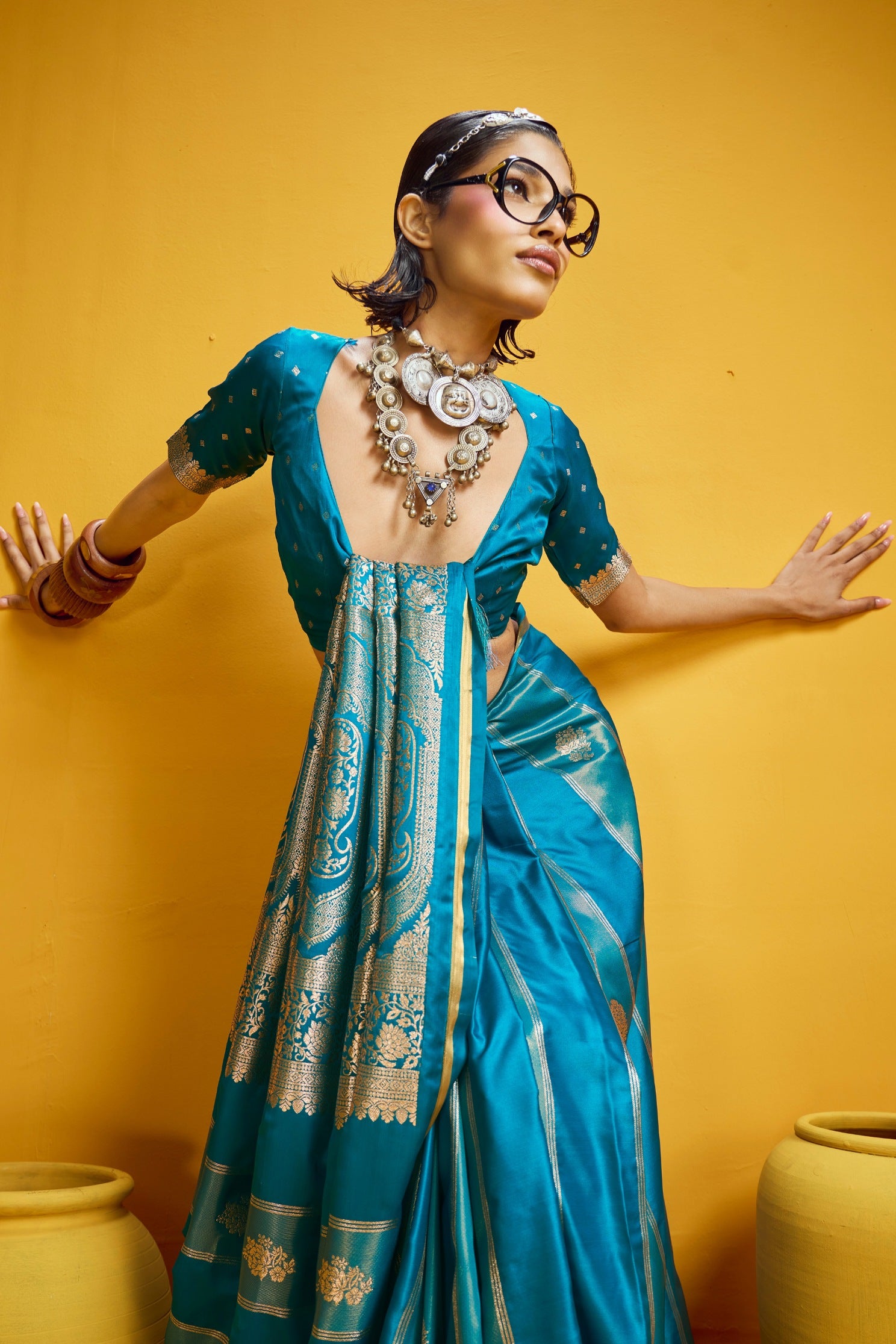 MySilkLove Liberty Blue Banarasi Handloom Satin Silk Saree