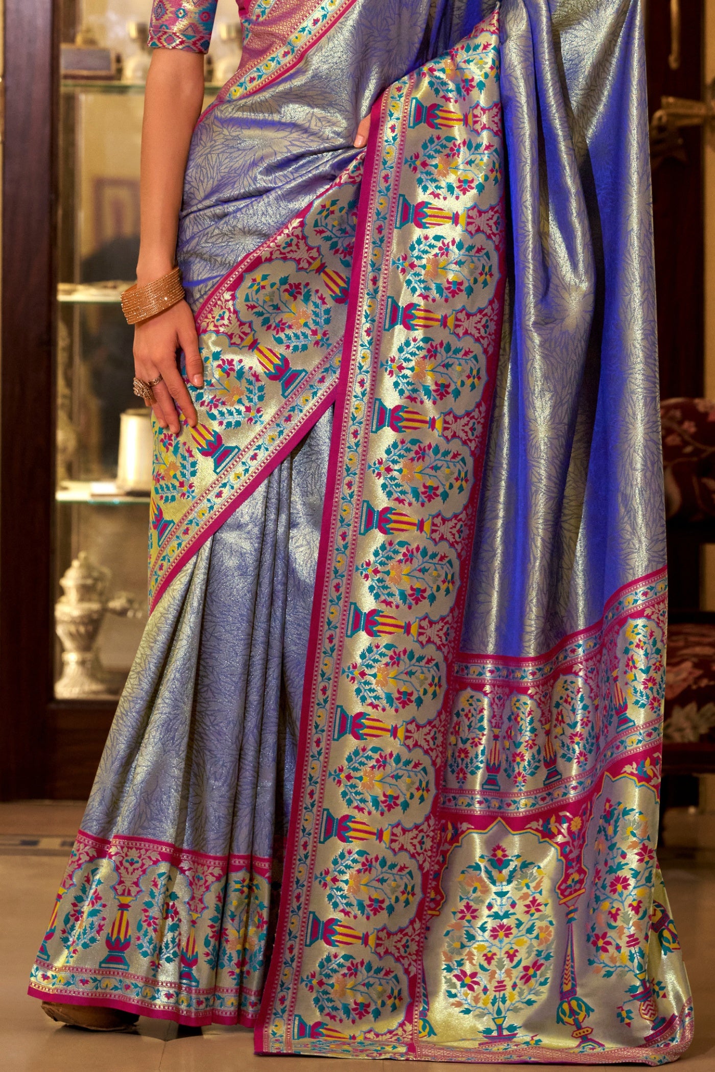 Buy MySilkLove Mojorelle Blue Woven Tissue Silk Saree Online