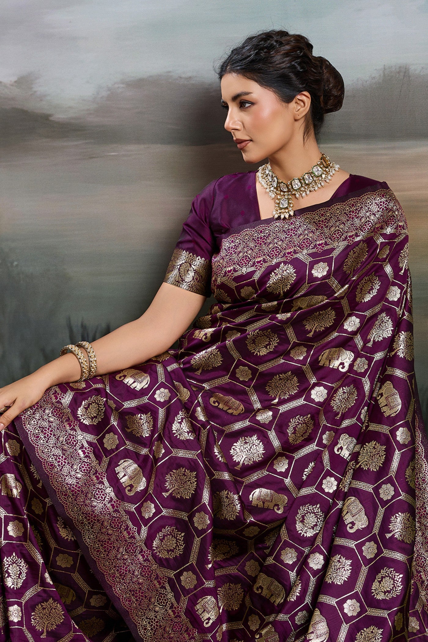 MySilkLove Amethyst Purple Woven Banarasi Soft Silk Saree