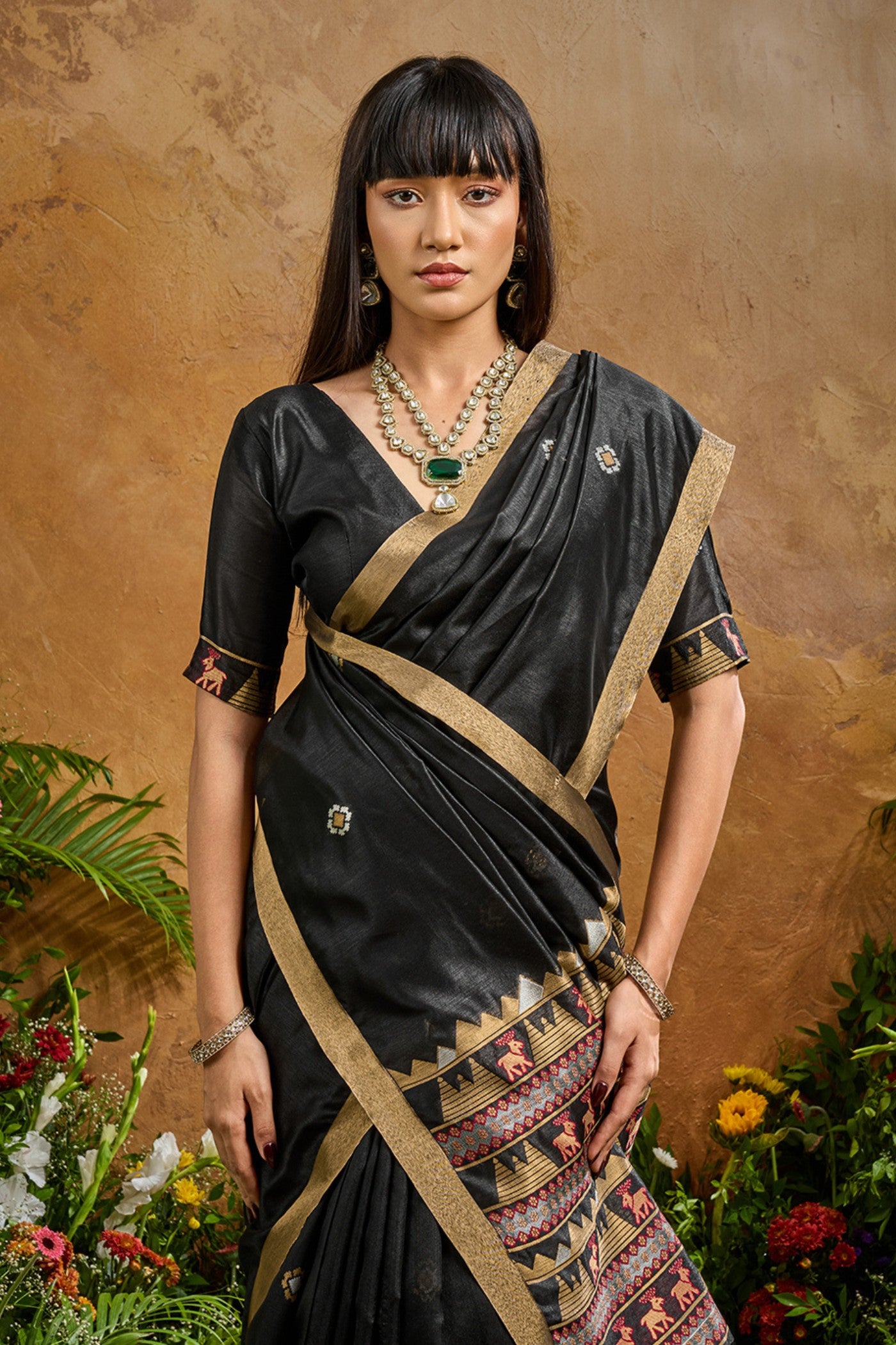 Buy MySilkLove Jade Black Tussar Handloom Silk Saree Online