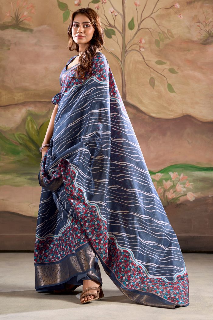 Buy MySilkLove Casal Blue Woven Dola Silk Saree Online