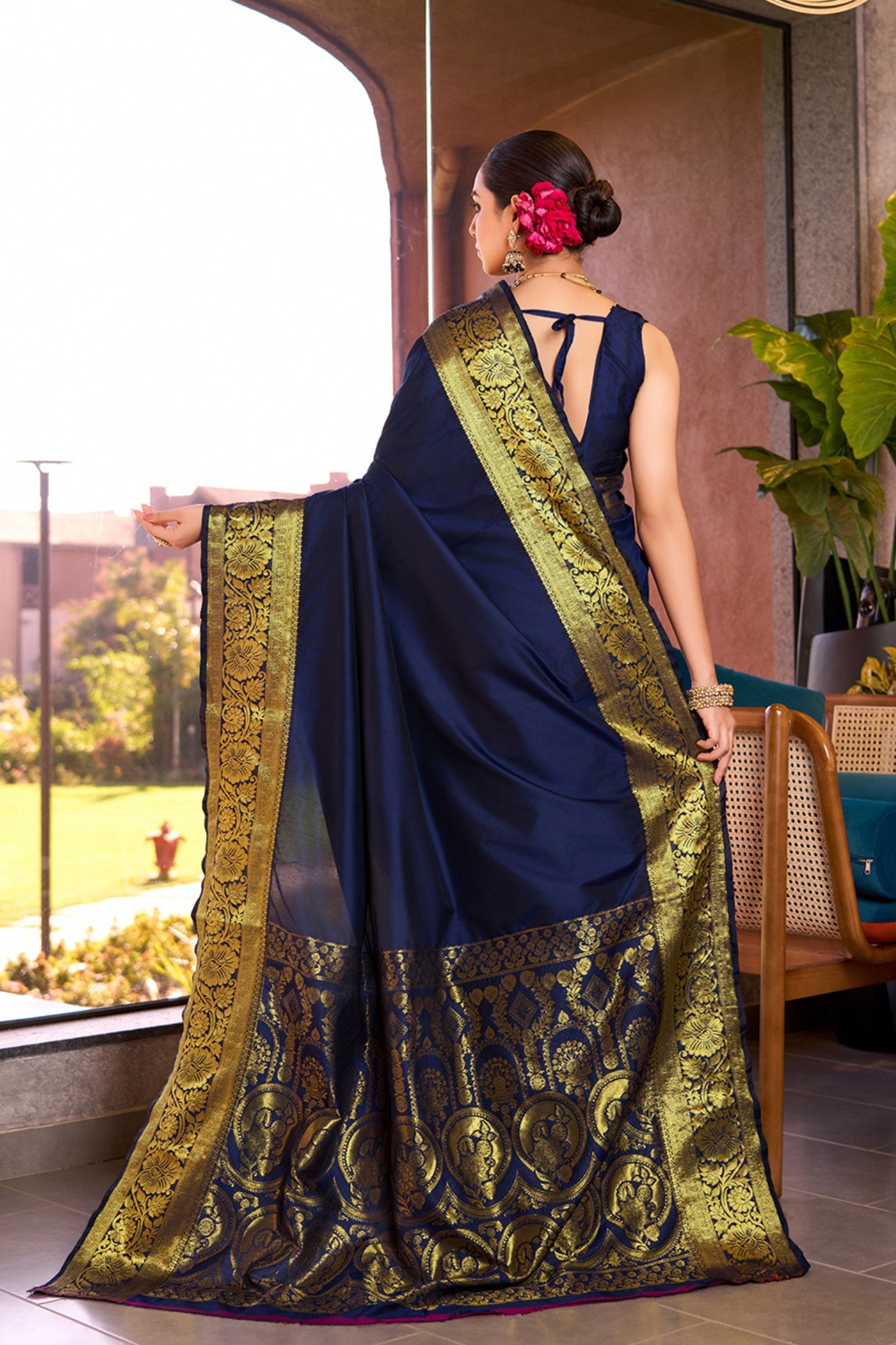 Buy MySilkLove Berry Blue Woven Banarasi Saree Online