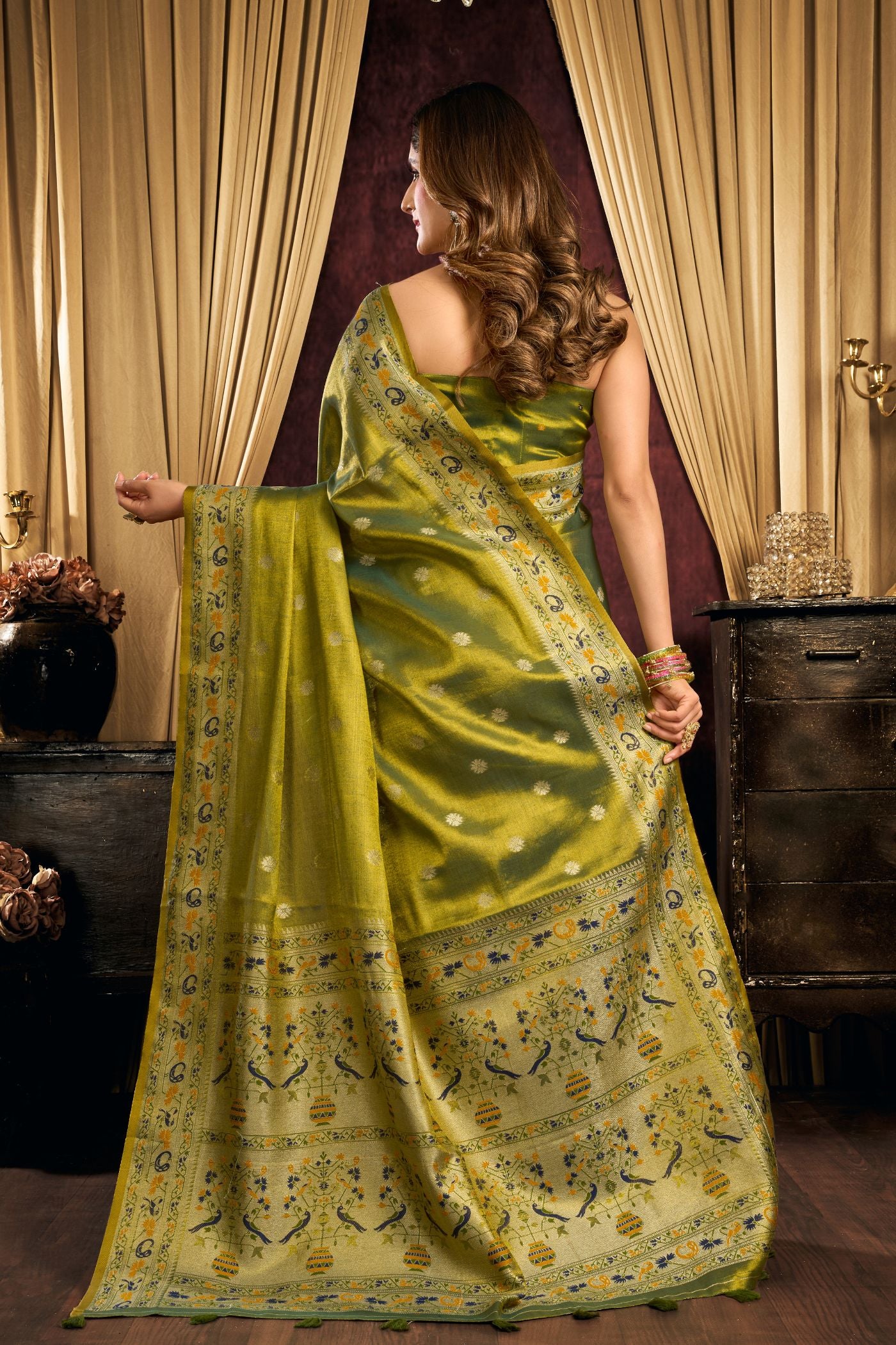 Buy MySilkLove Pistachio Green Woven Tissue Paithani Saree Online