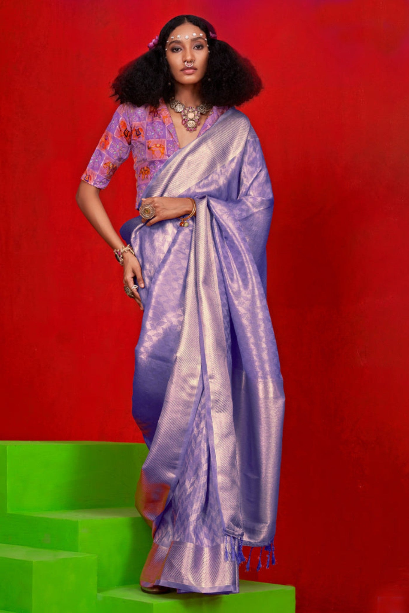 Buy MySilkLove Salvia Purple Woven Tissue Silk Saree Online