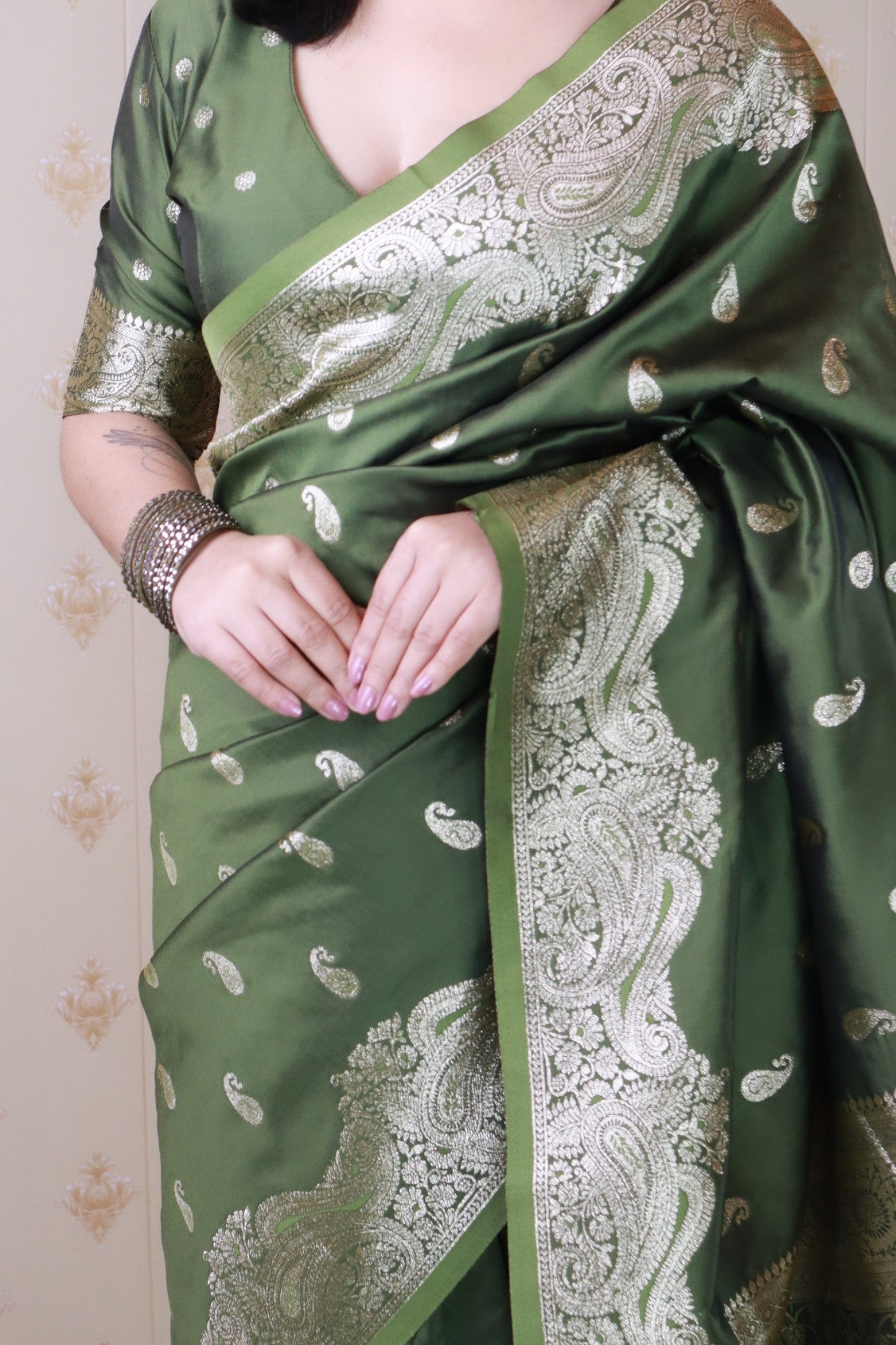 Buy MySilkLove Seaweed Green Banarasi Handloom Saree Online