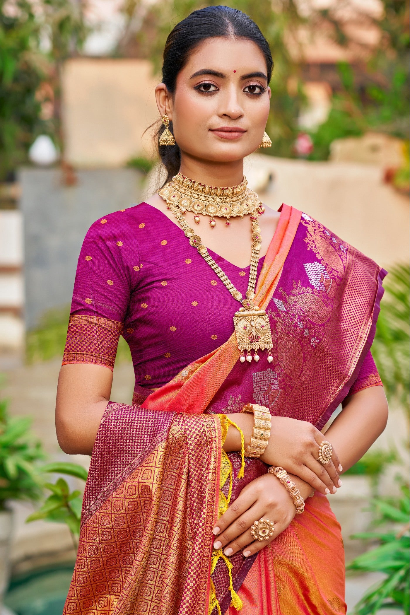 Buy MySilkLove Smashed Orange Woven Banarasi Saree Online