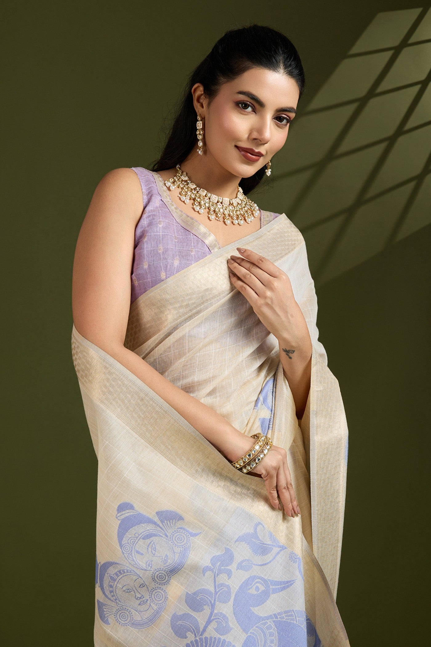 Buy MySilkLove Coconut White Muga Cotton Saree Online