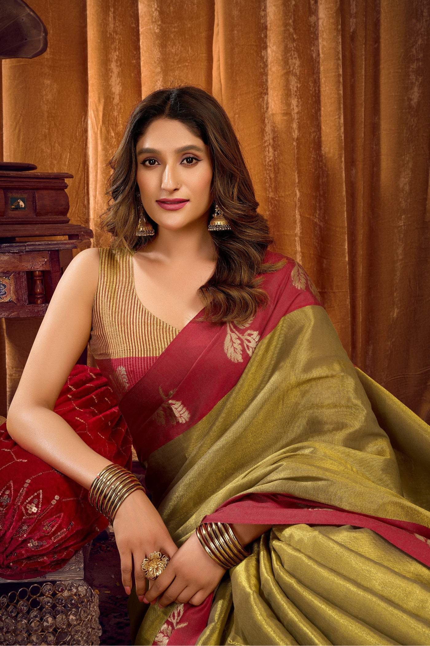 MySilkLove Lime Green Woven Tissue Saree
