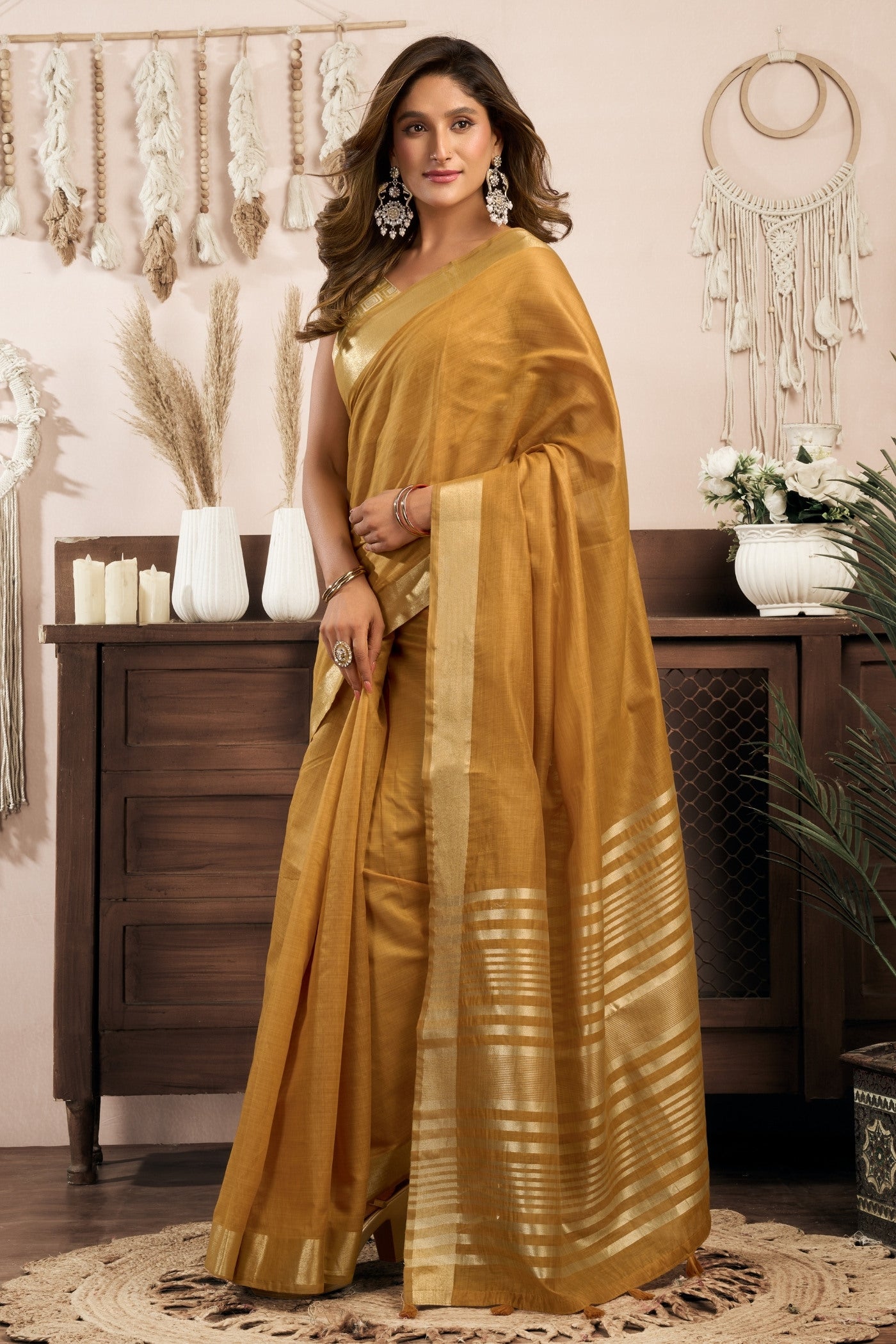 Buy MySilkLove Amber Yellow Handloom Cotton Saree Online