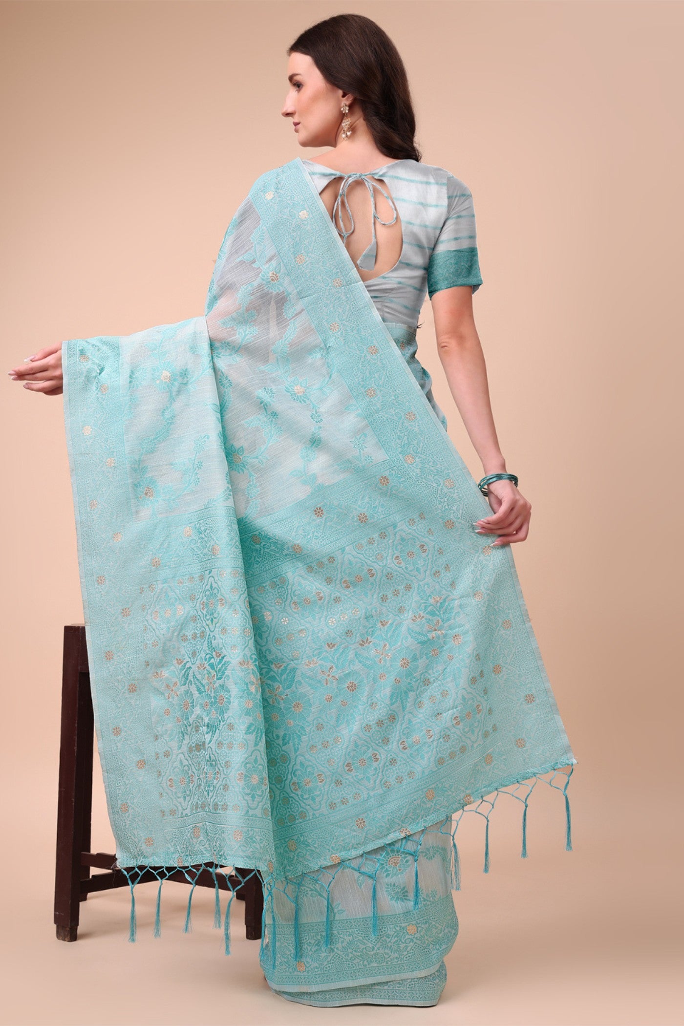 Buy MySilkLove Jeans Blue Woven Cotton Saree Online