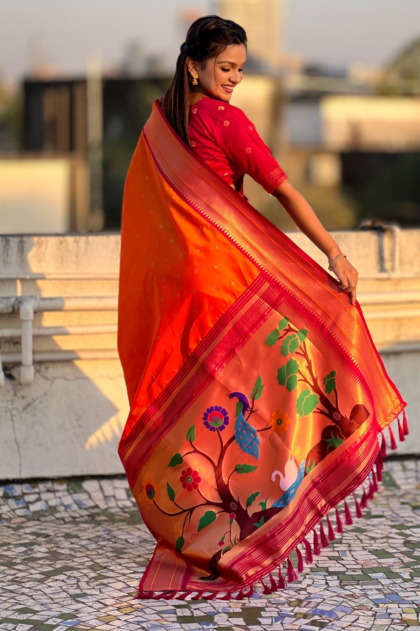 Buy MySilkLove Pumpkin Orange Zari Woven Paithani Saree Online