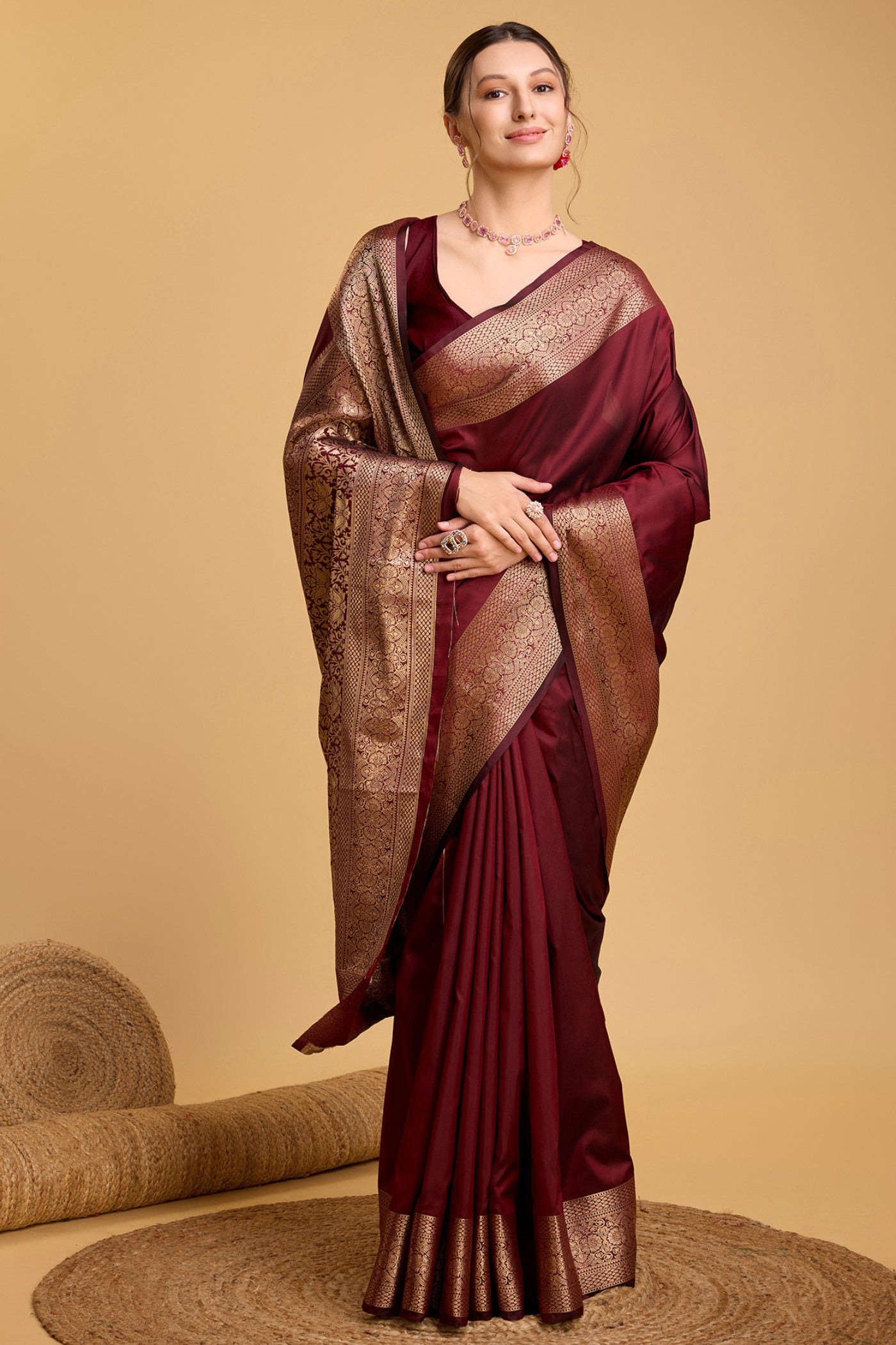 Buy MySilkLove Rufous Maroon Woven Banarasi Saree Online