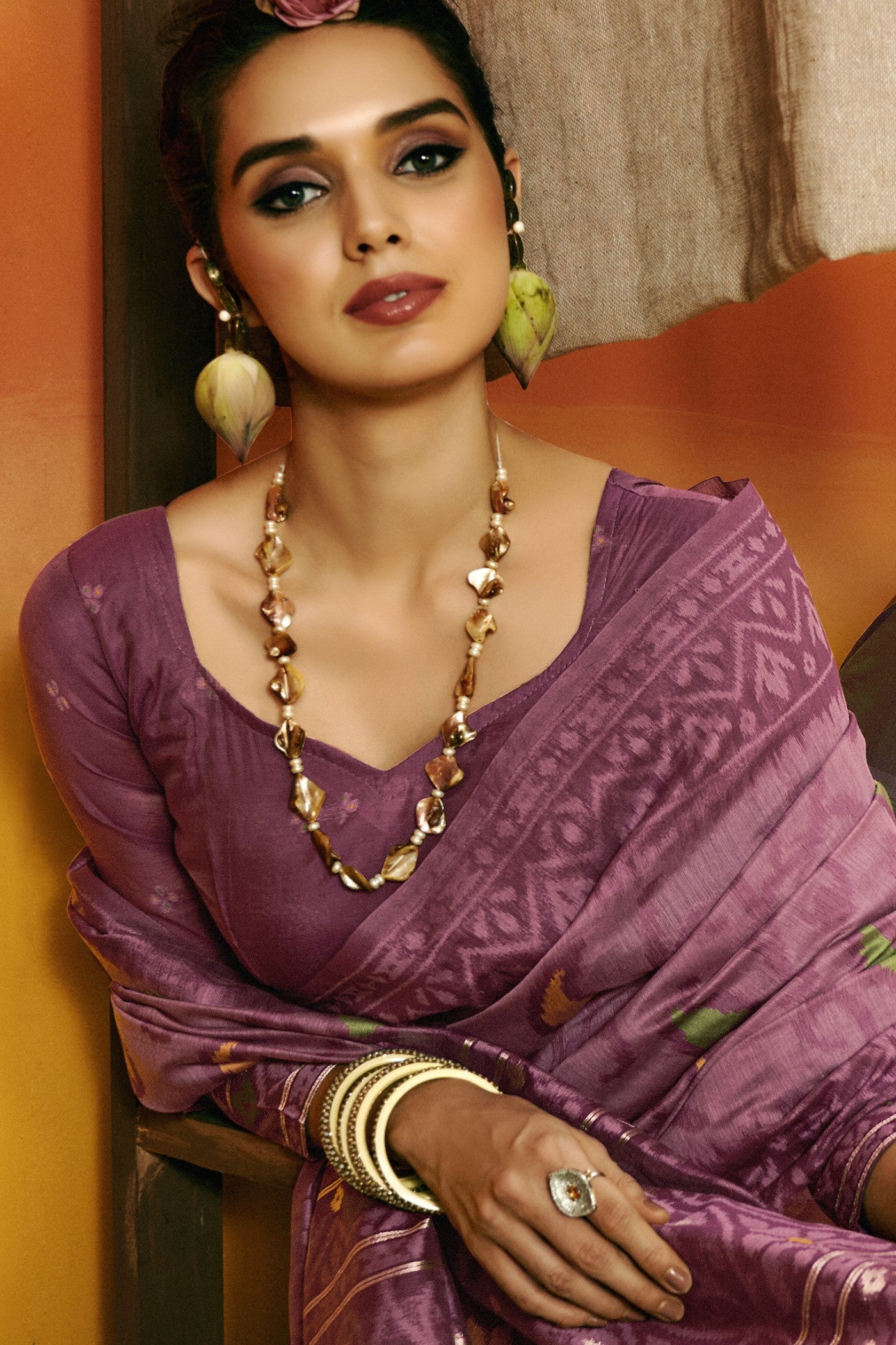 Buy MySilkLove Velvet Purple Handloom Jamdani Saree Online