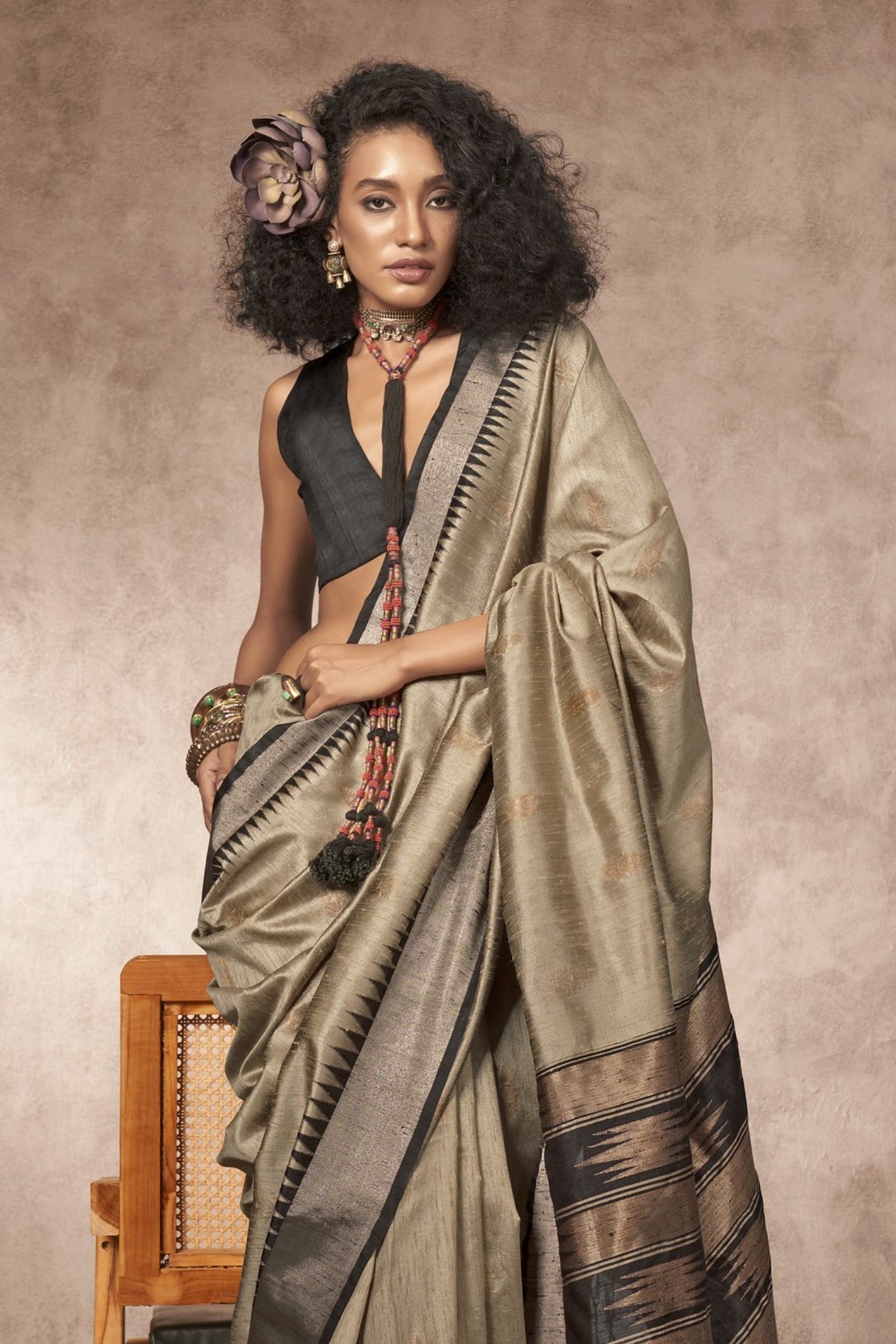 Buy MySilkLove Bronzette Brown Bhagalpuri Handloom Saree Online