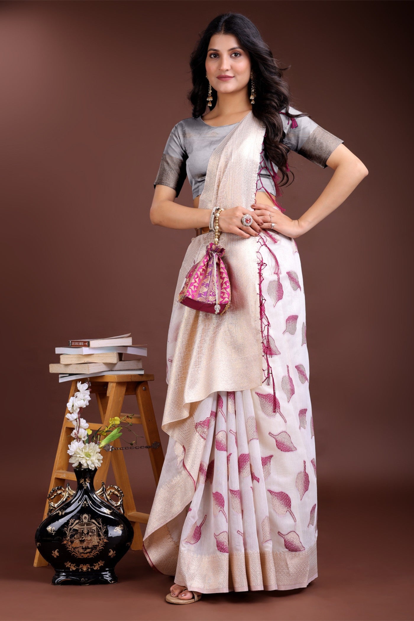 Buy MySilkLove Orchid White and Purple Woven Cotton Saree Online