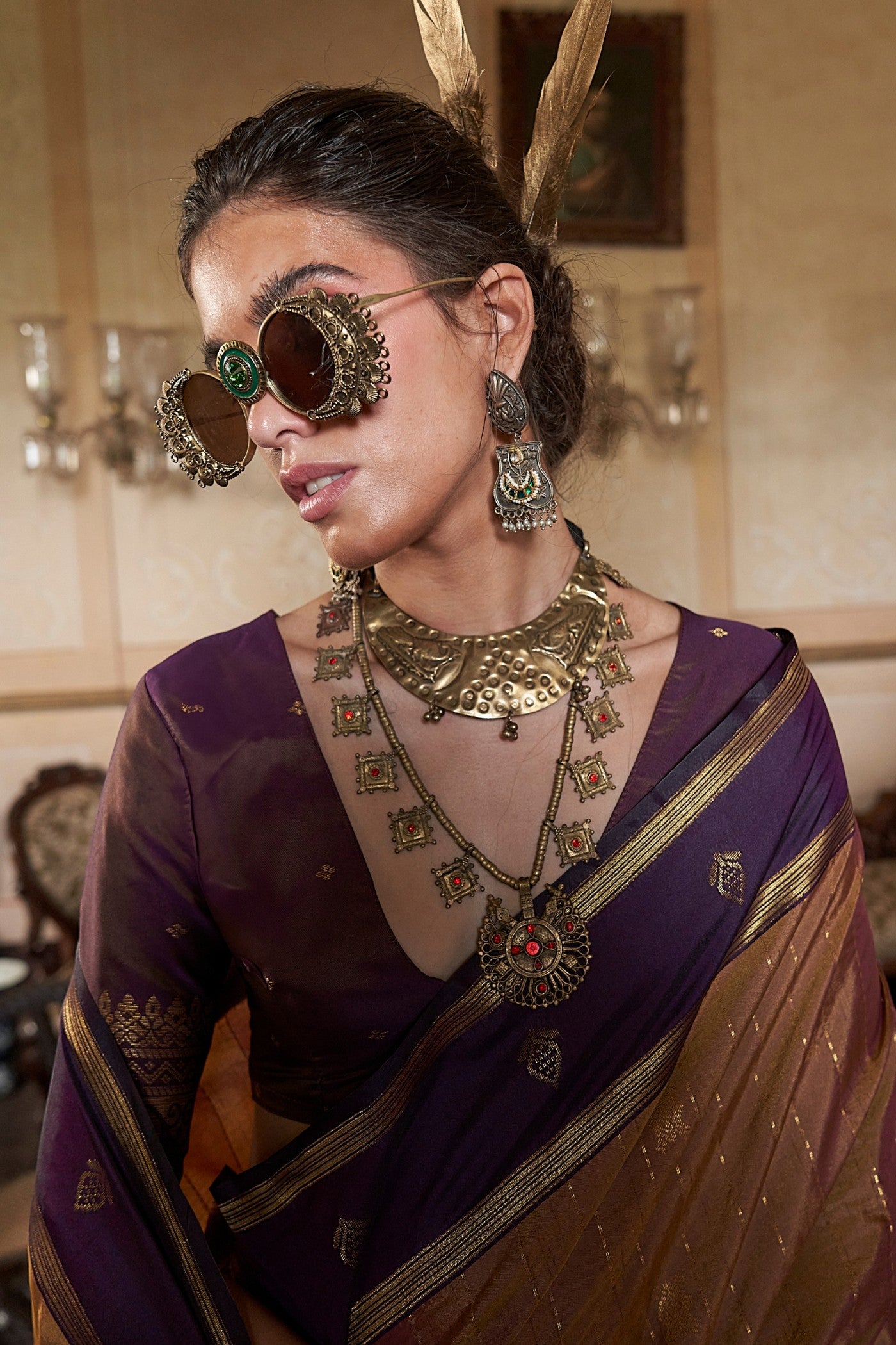Buy MySilkLove Mocha Brown and Purple Tussar Handloom Silk Saree Online