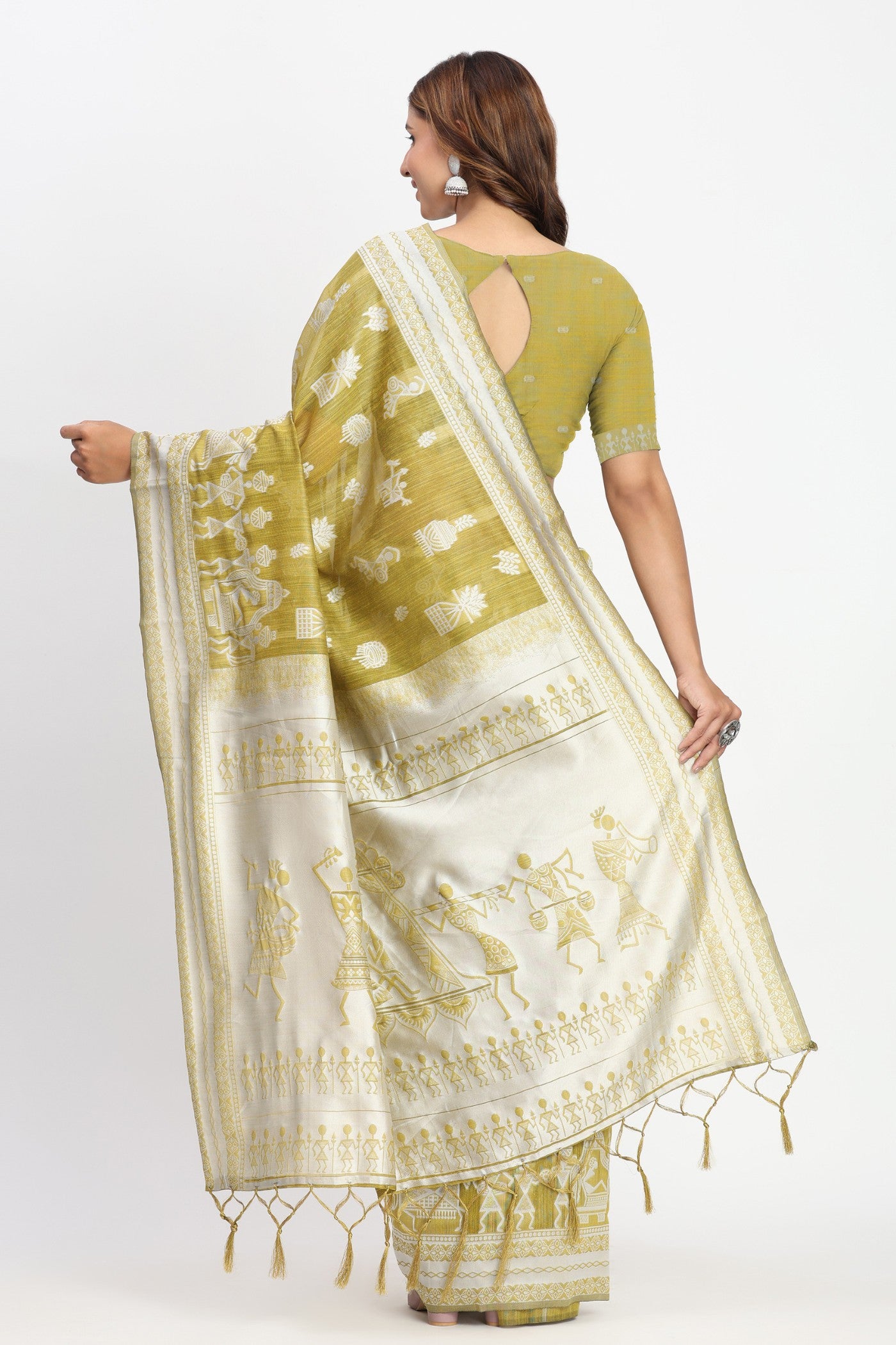 Buy MySilkLove Green Lizard Woven Linen Cotton Saree Online
