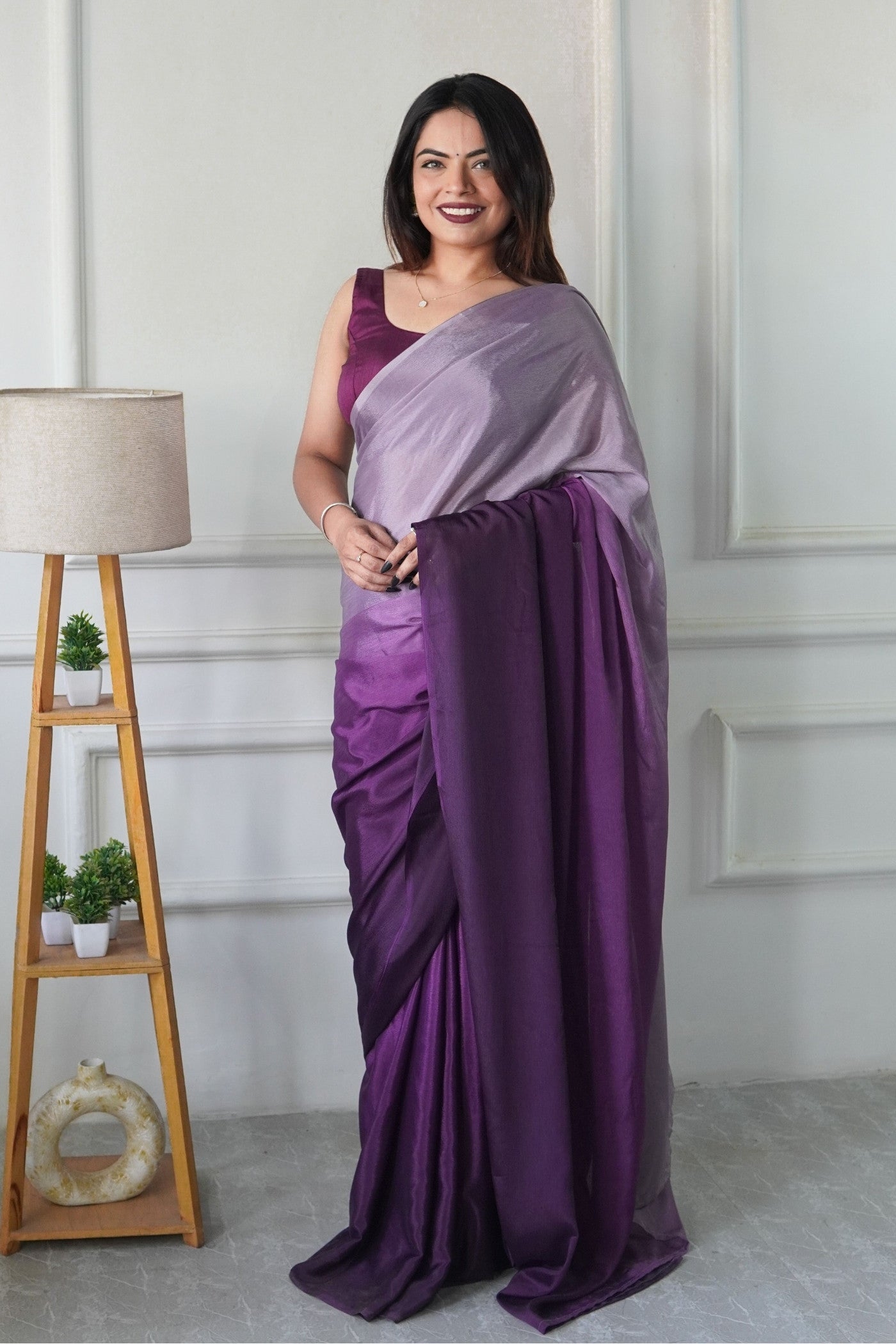 Buy MySilkLove Thistle Purple Chinon Ready To Wear Saree Online