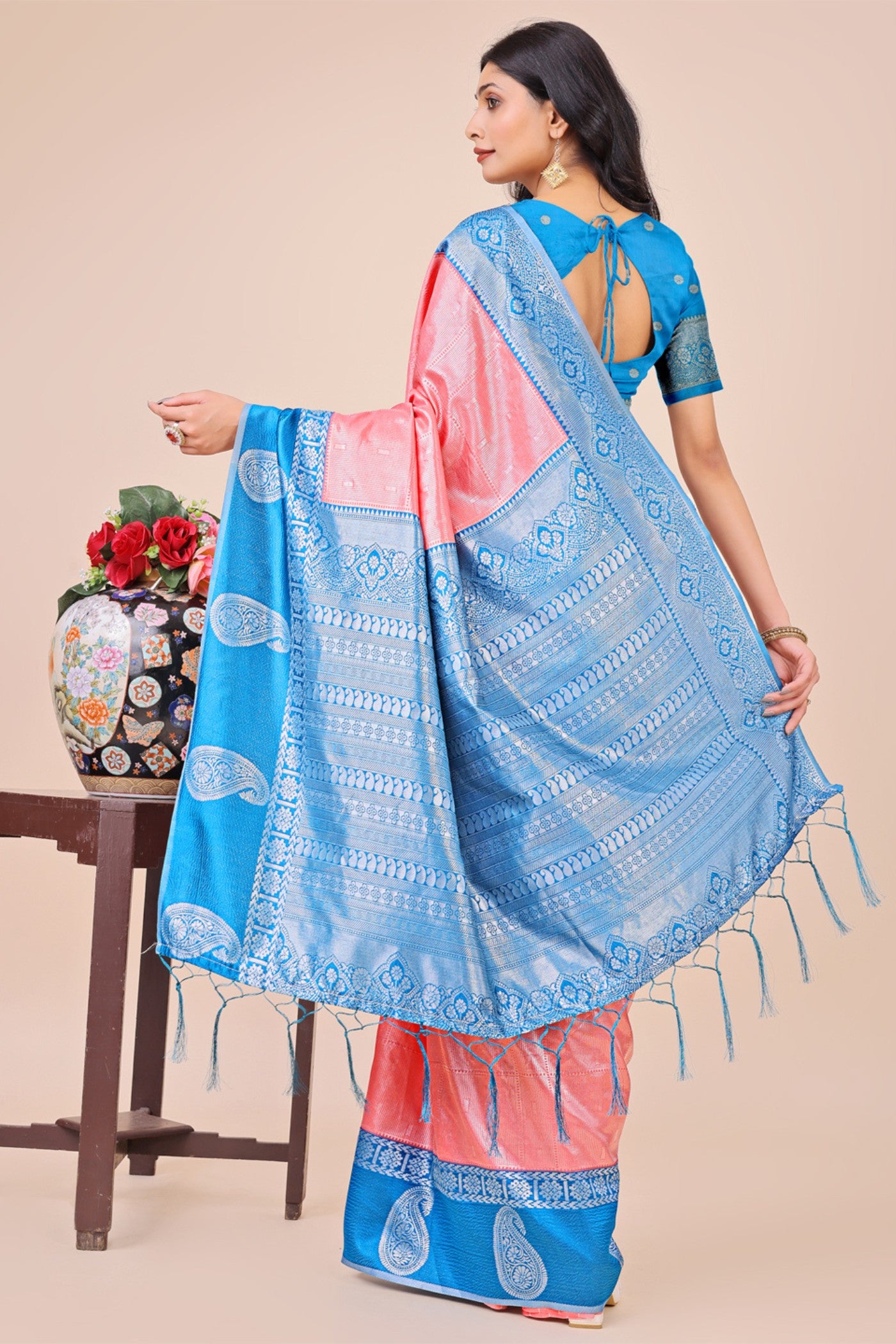 Buy MySilkLove Peach Bud Woven Banarasi Saree Online