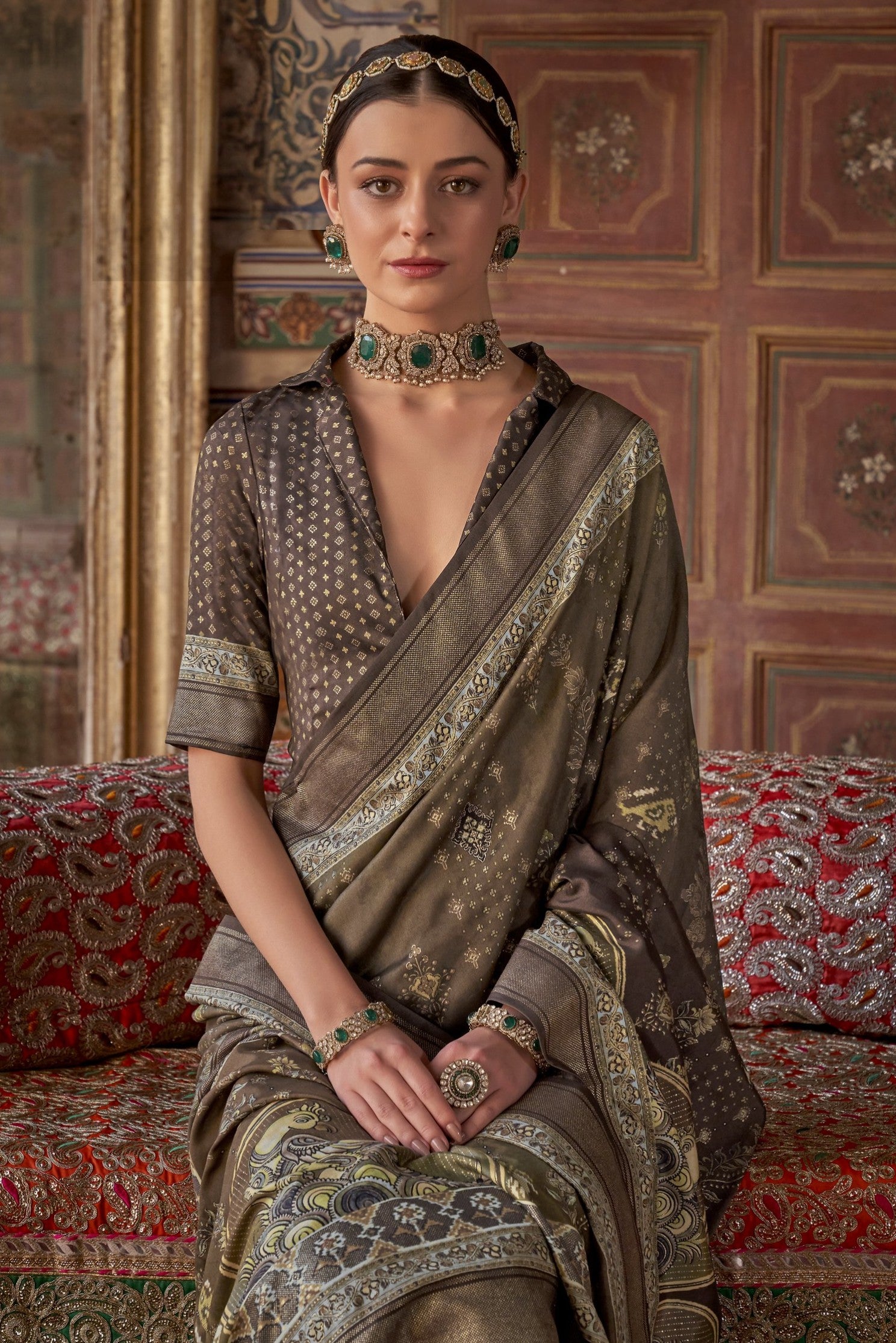 MySilkLove Mocha Brown Printed Banarasi Saree