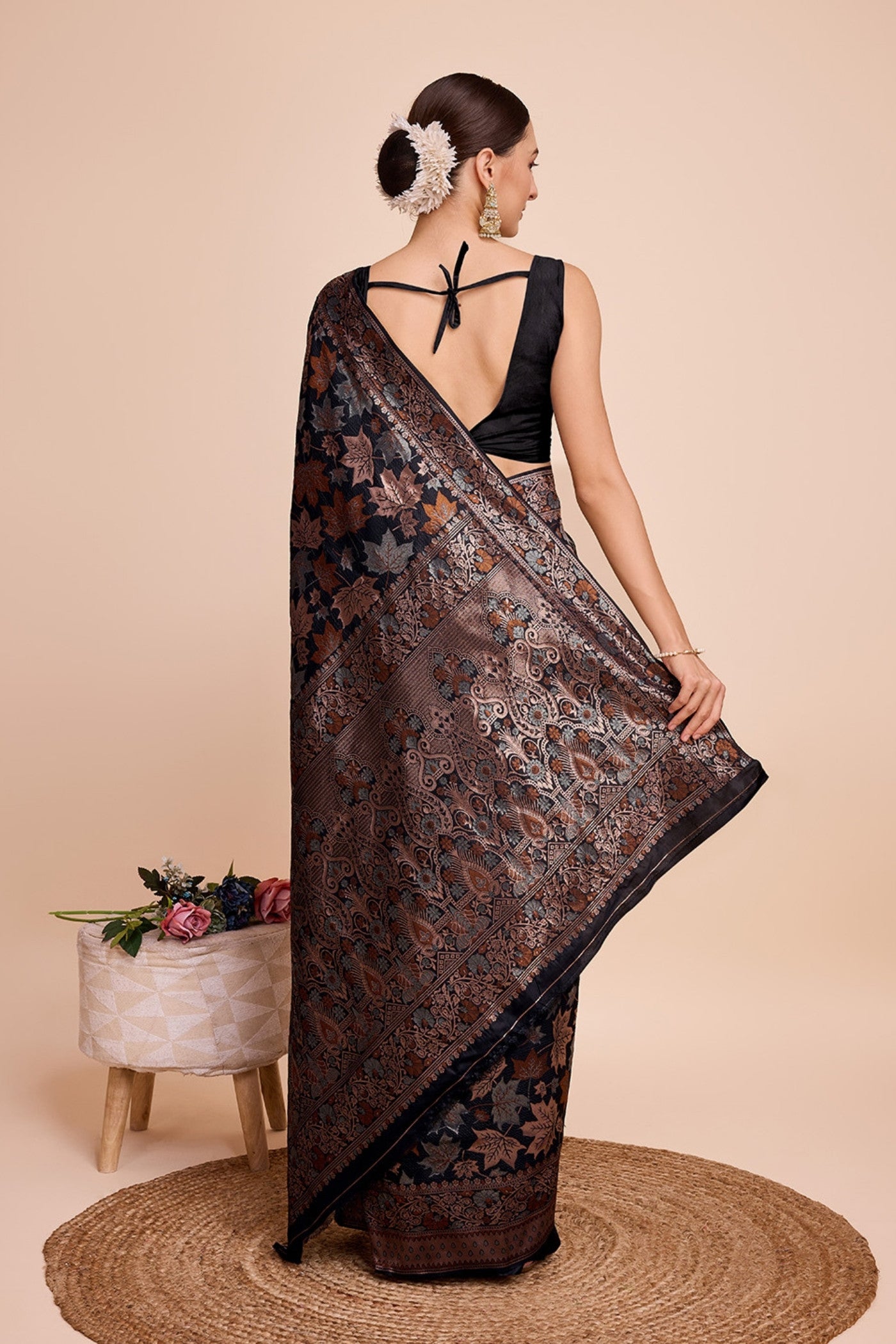 Buy MySilkLove Aged Black Banarasi Soft Silk Saree Online