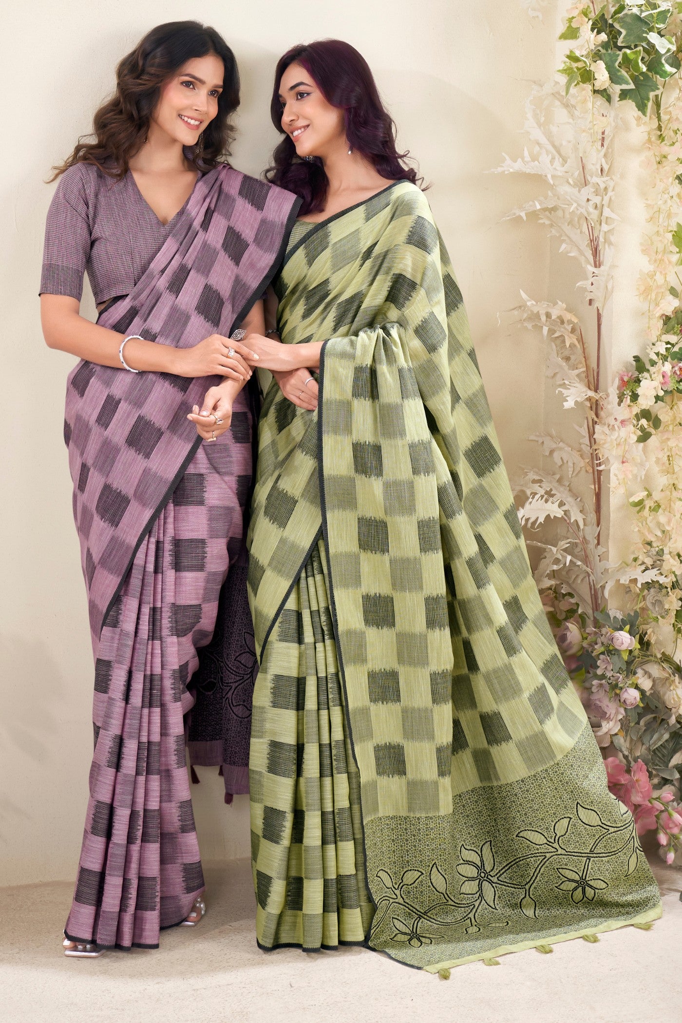 Buy MySilkLove Willow Green Woven Linen Saree Online
