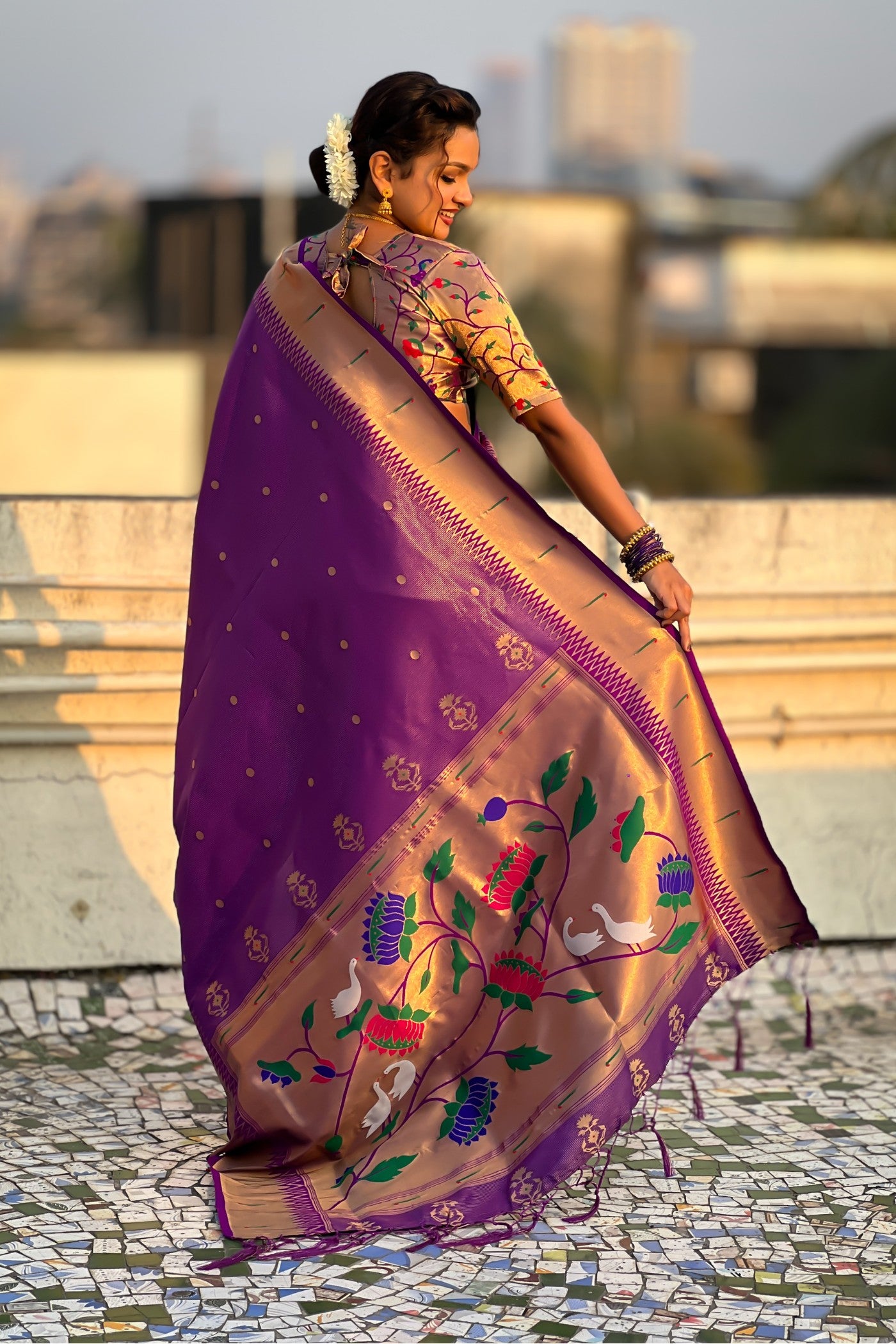 Buy MySilkLove Grape Purple Woven Tissue Paithani Saree Online