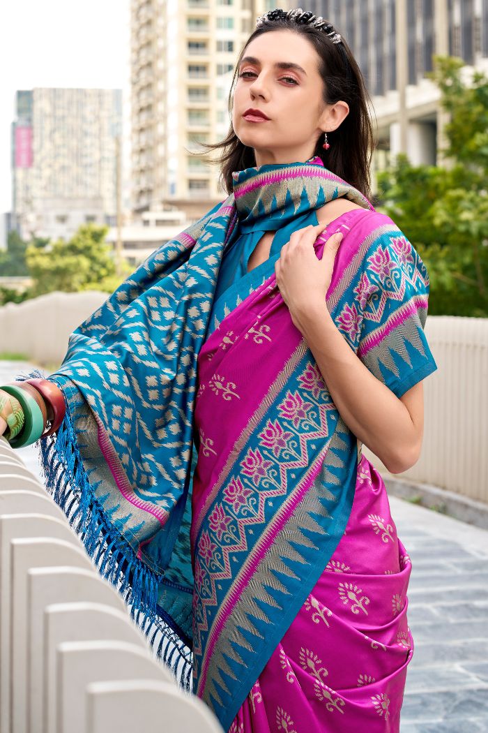Buy MySilkLove Neon Pink Woven Banarasi Saree Online