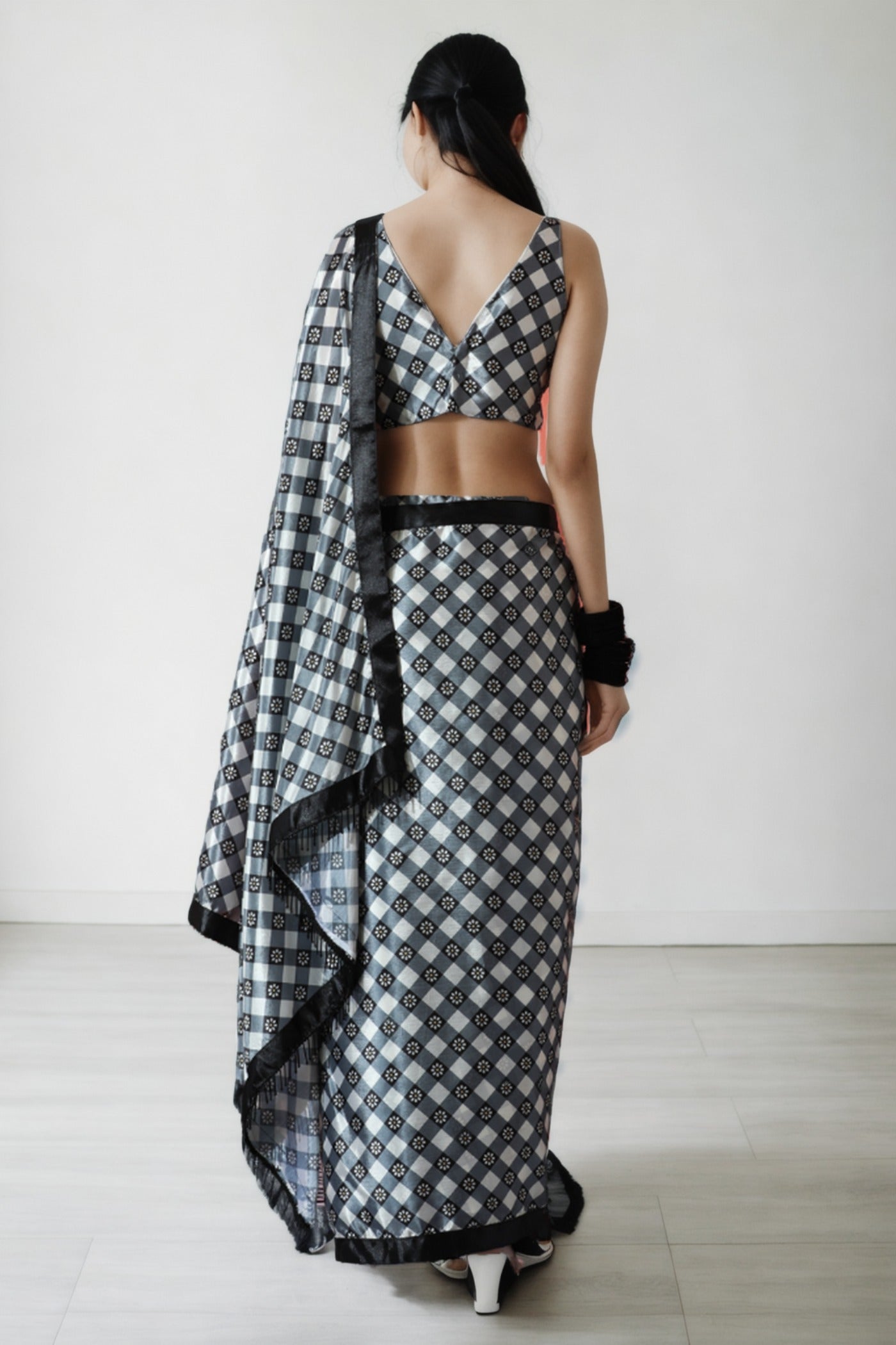 Buy MySilkLove Crow Black Chinon Digital Printed Ready To Wear Saree Online