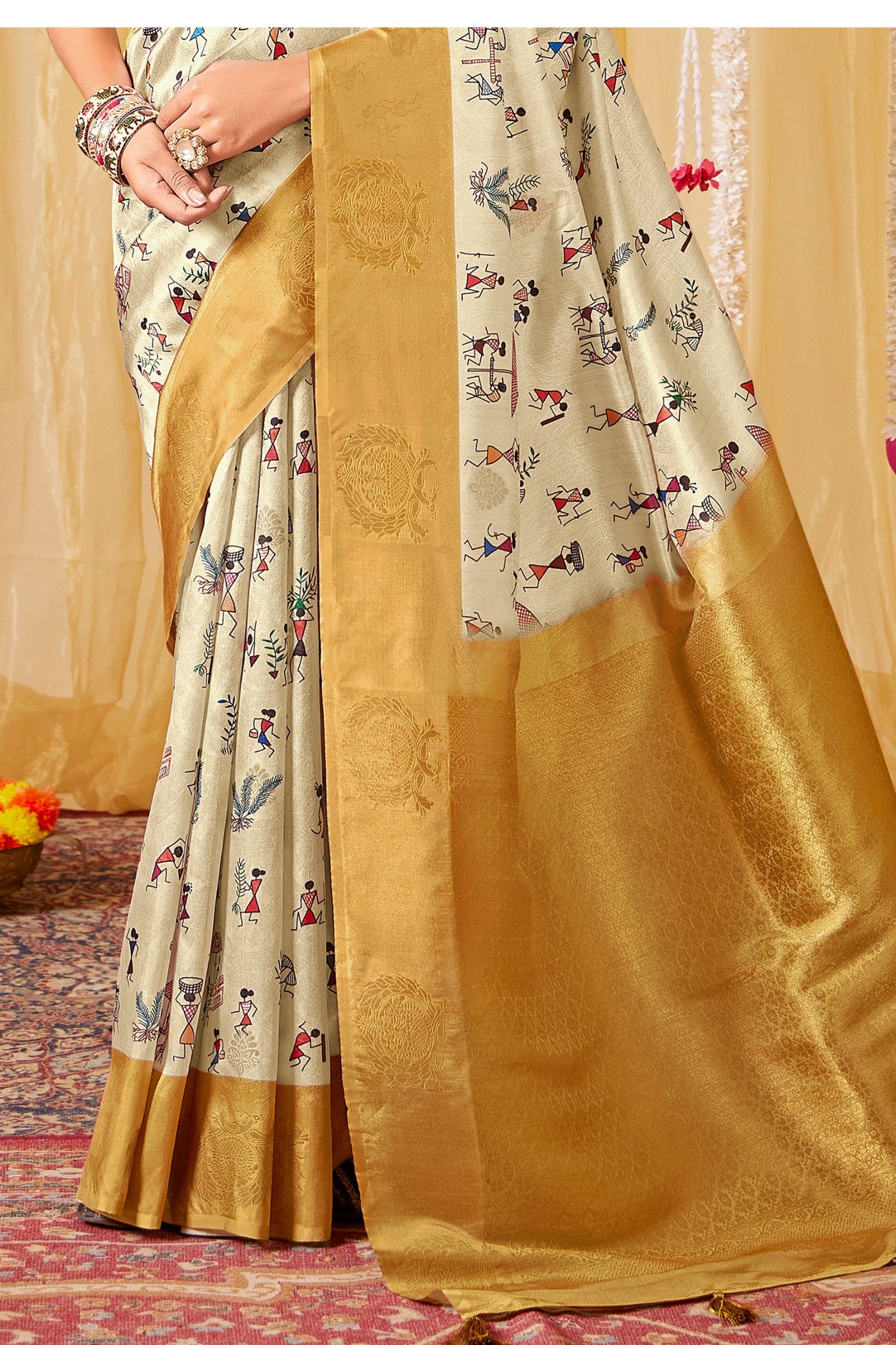 Buy MySilkLove Daffodil Yellow Kalamkari Printed Saree Online