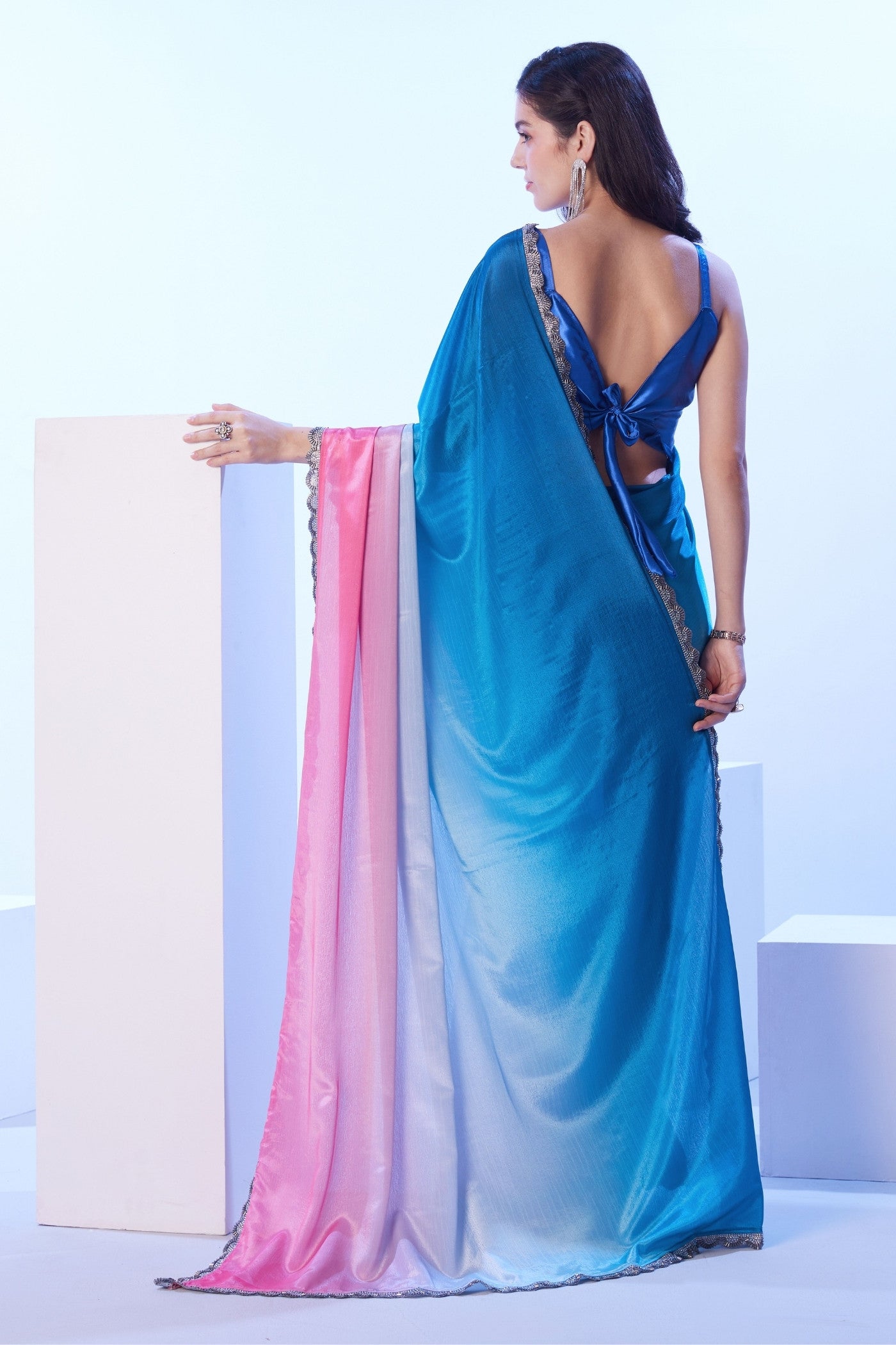 Buy MySilkLove Neon Blue and Pink Designer Partywear Saree Online